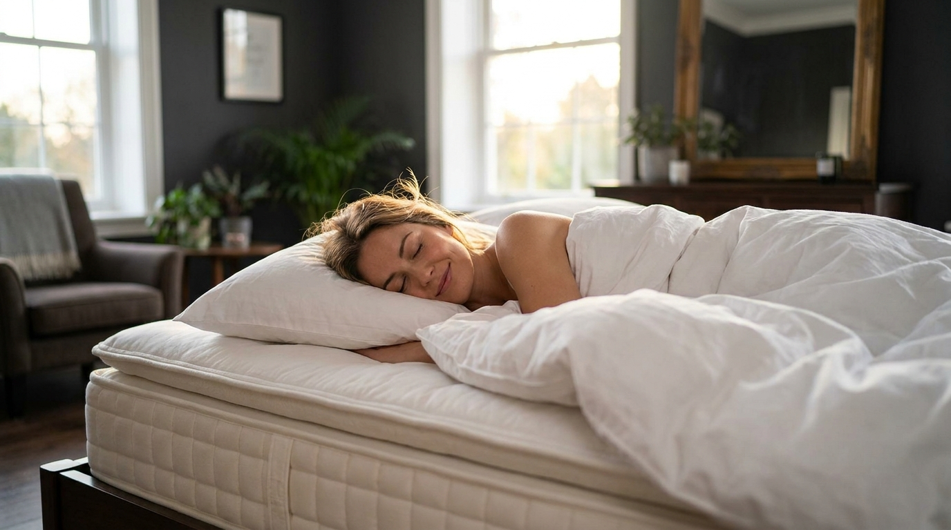 Woman sleeping peacefully on luxury mattress