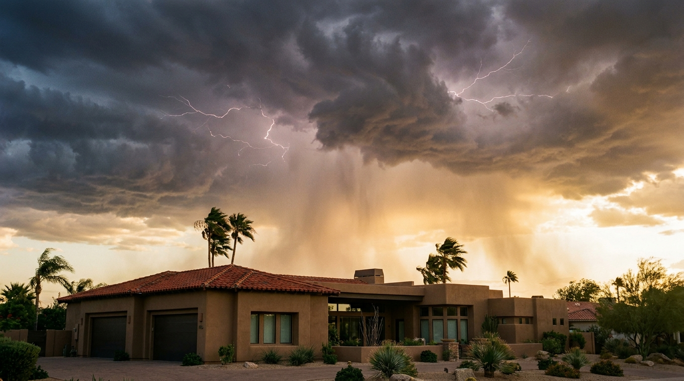Scottsdale home insurance monsoon damage storm clouds over Arizona