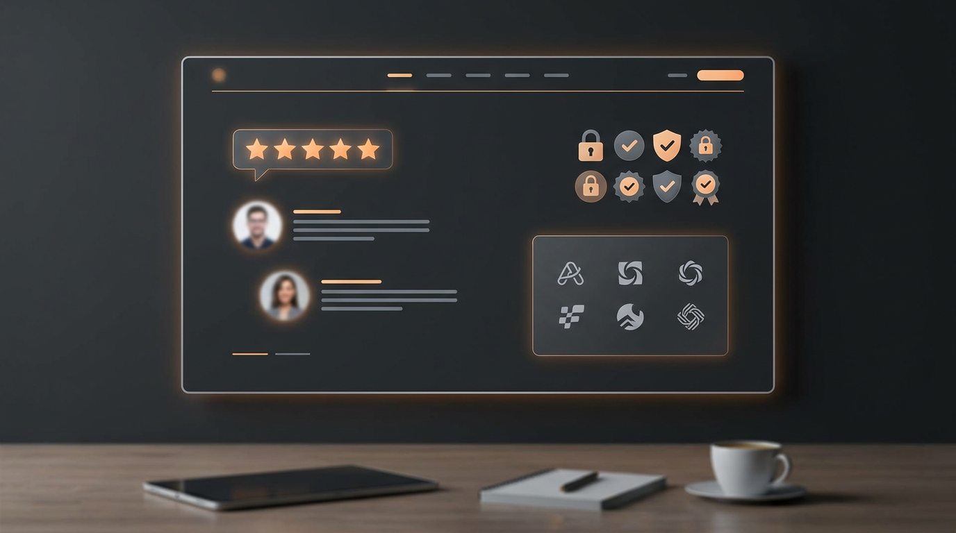 Social Proof auf einer Schweizer Website mit Bewertungen, Testimonials und Logos