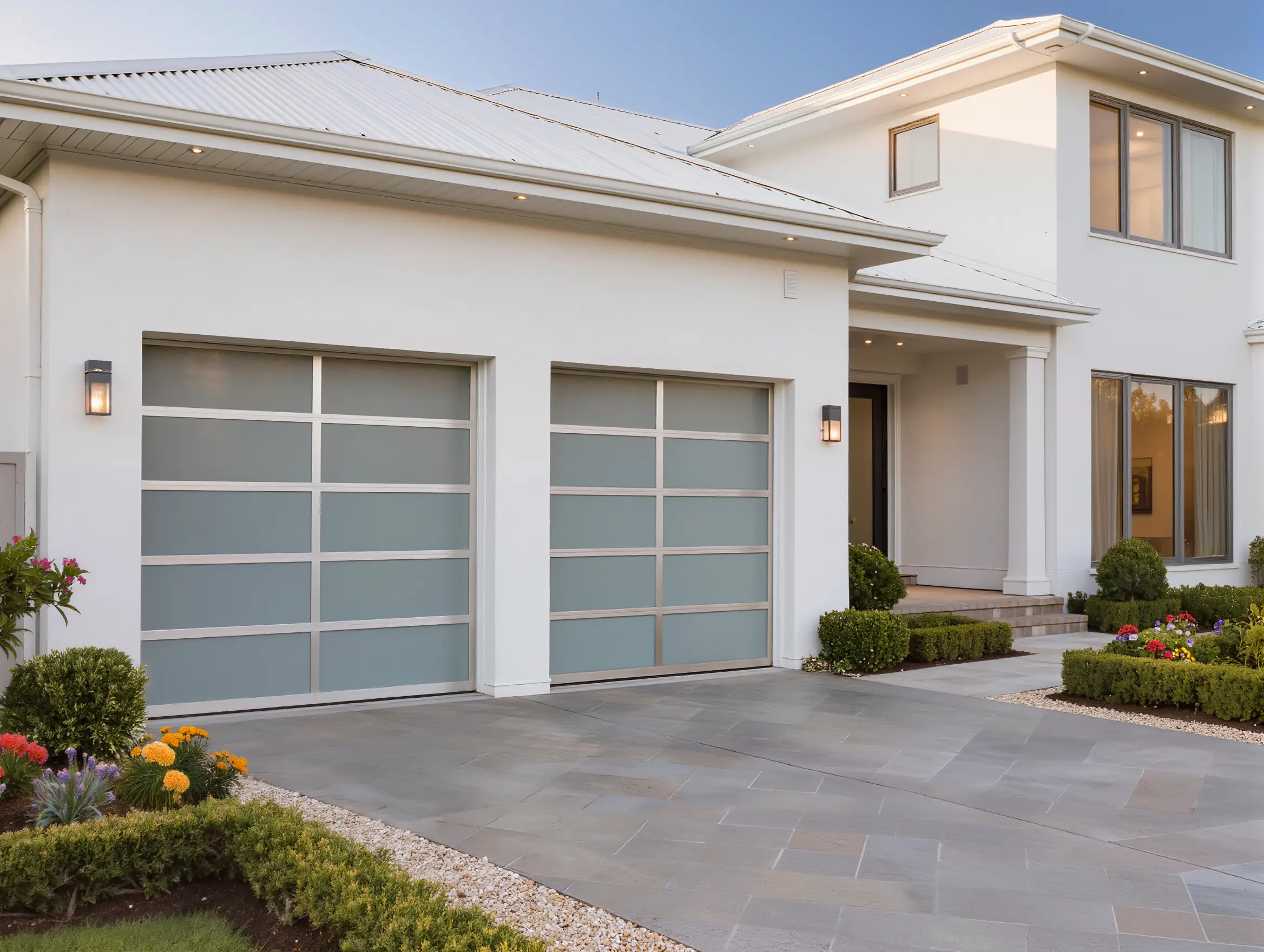 Newly installed modern garage door enhancing curb appeal