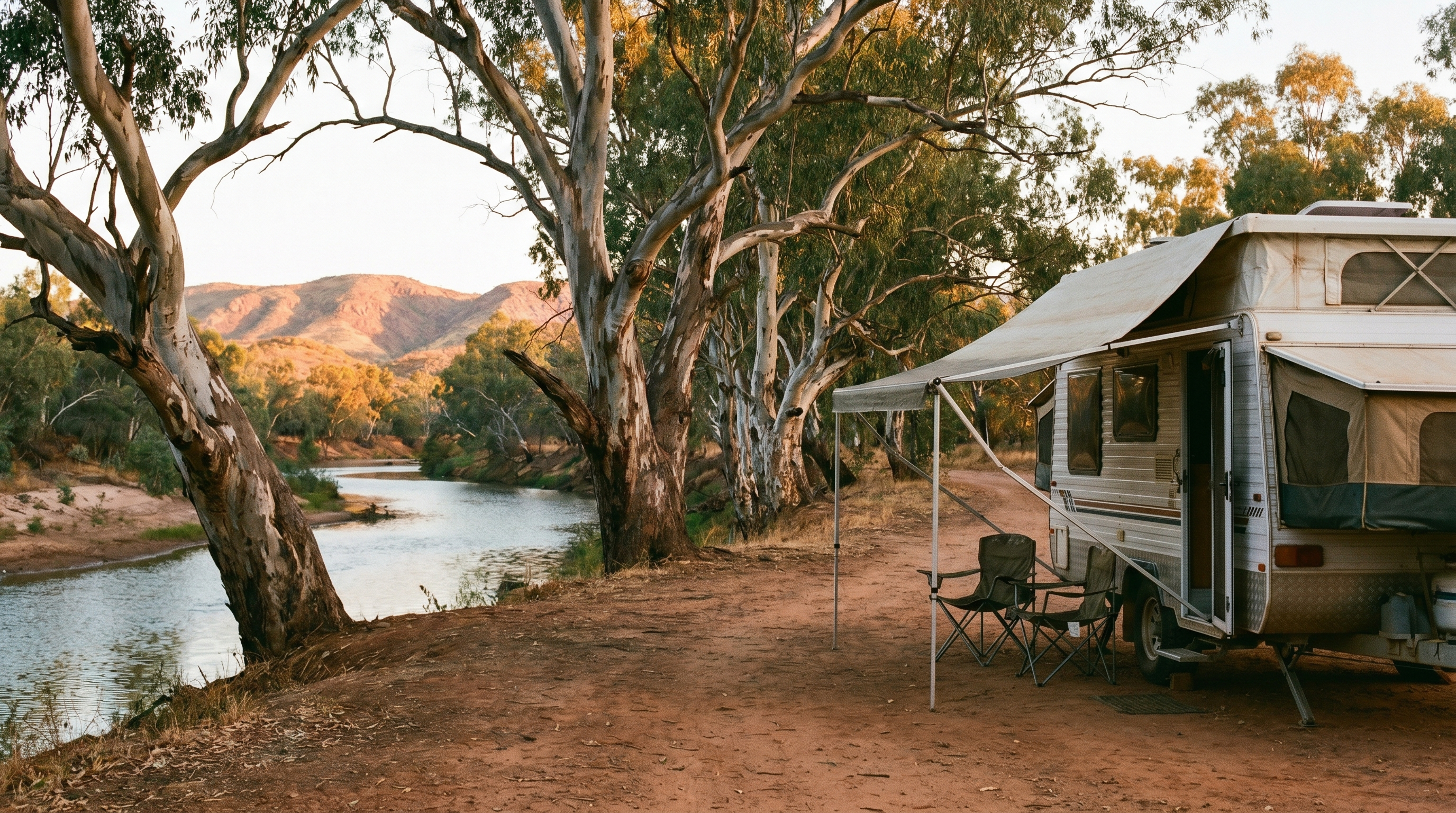 Caravan parked at an Australian free camp