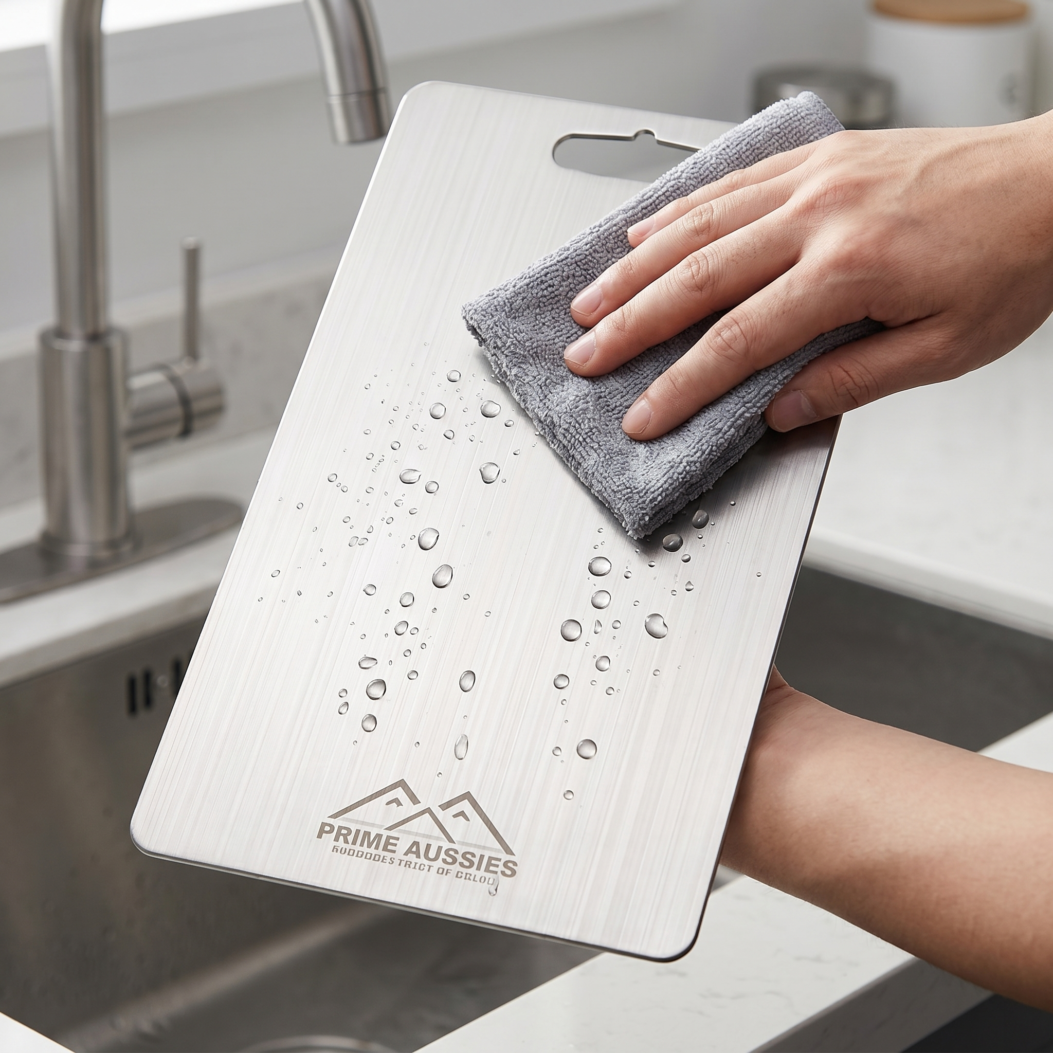 Wiping the titanium board spotlessly clean, no grooves for bacteria