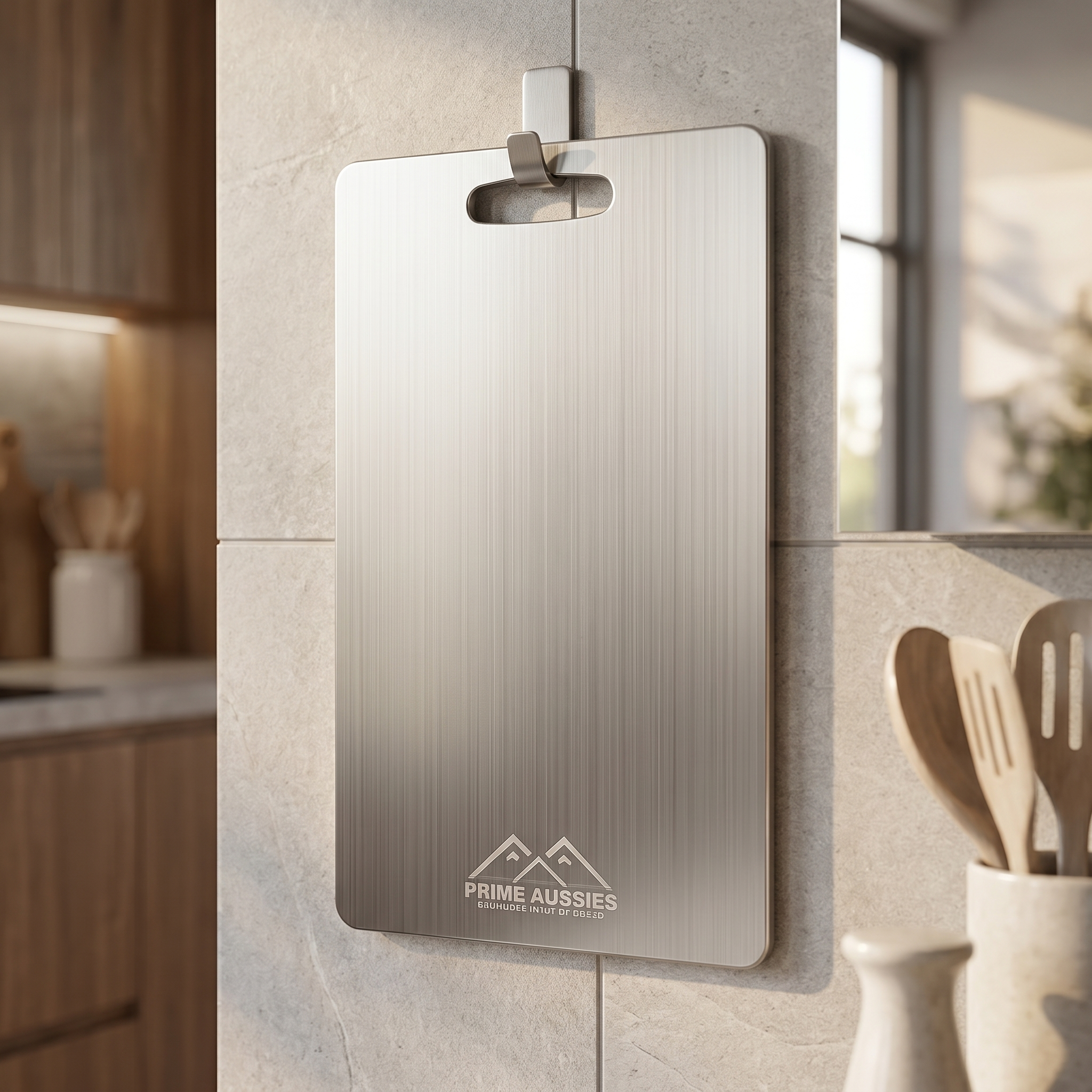 Pristine titanium board hanging by its slot, lasts a lifetime