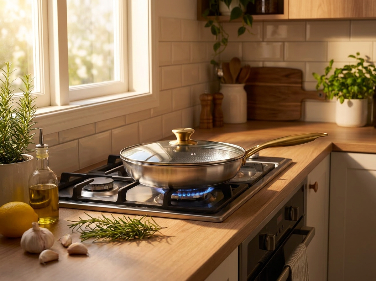 Prime Aussies titanium frying pan in a real Australian kitchen
