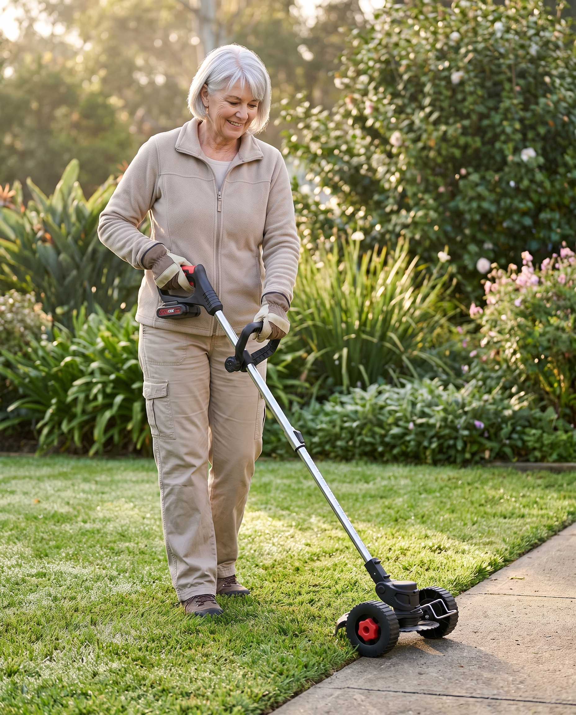 Edging a garden bed neatly with the 3-in-1