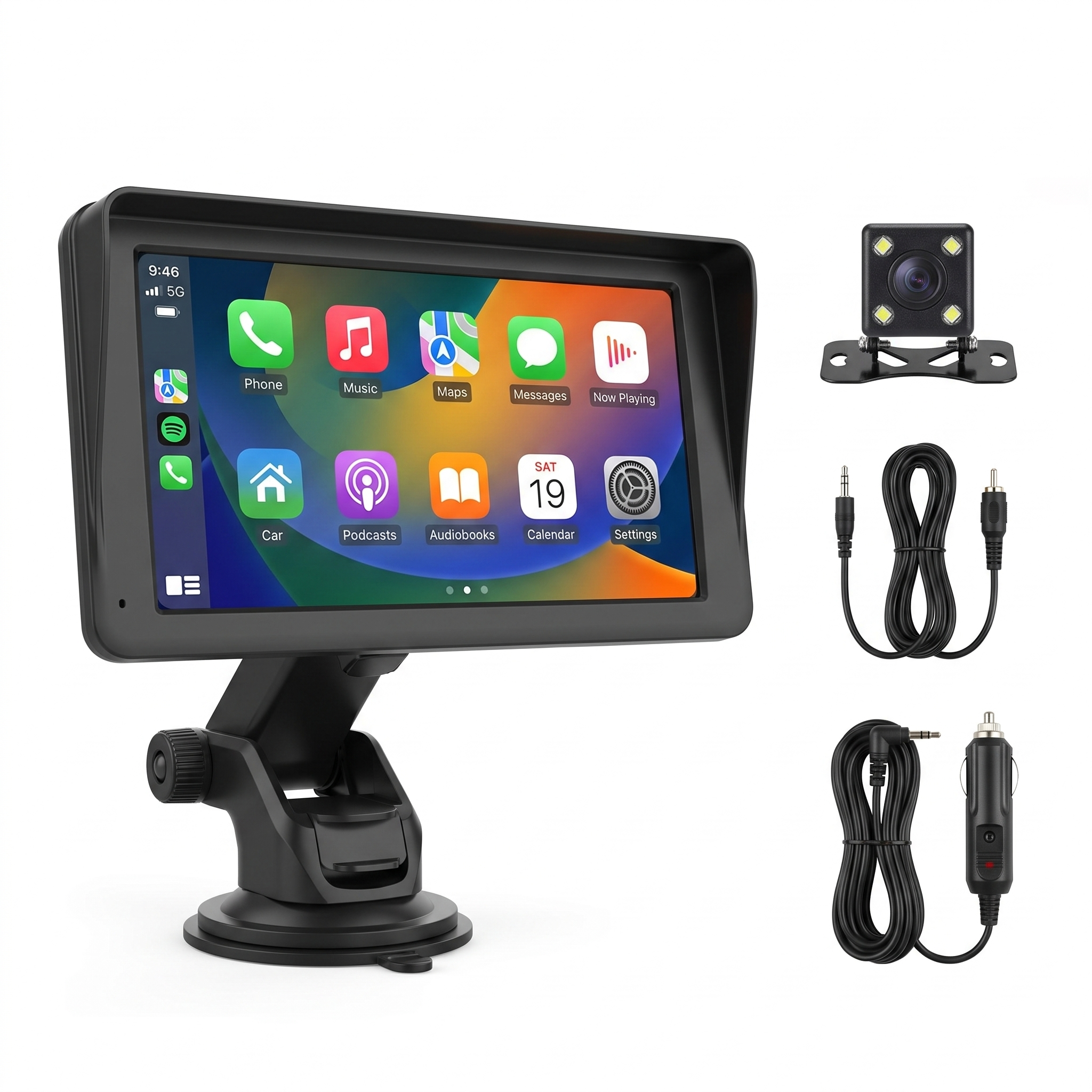 Everything included in the BetterGardens 7 inch CarPlay kit