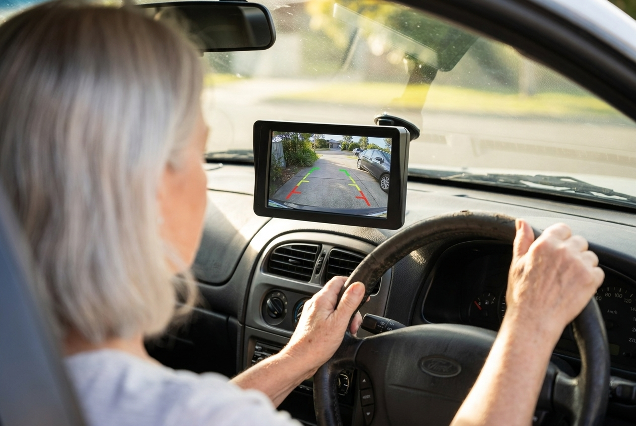 The screen showing the reversing camera view