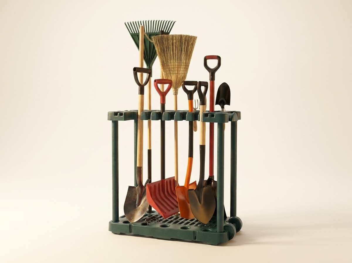 The BetterGardens Tool Rack, fully loaded