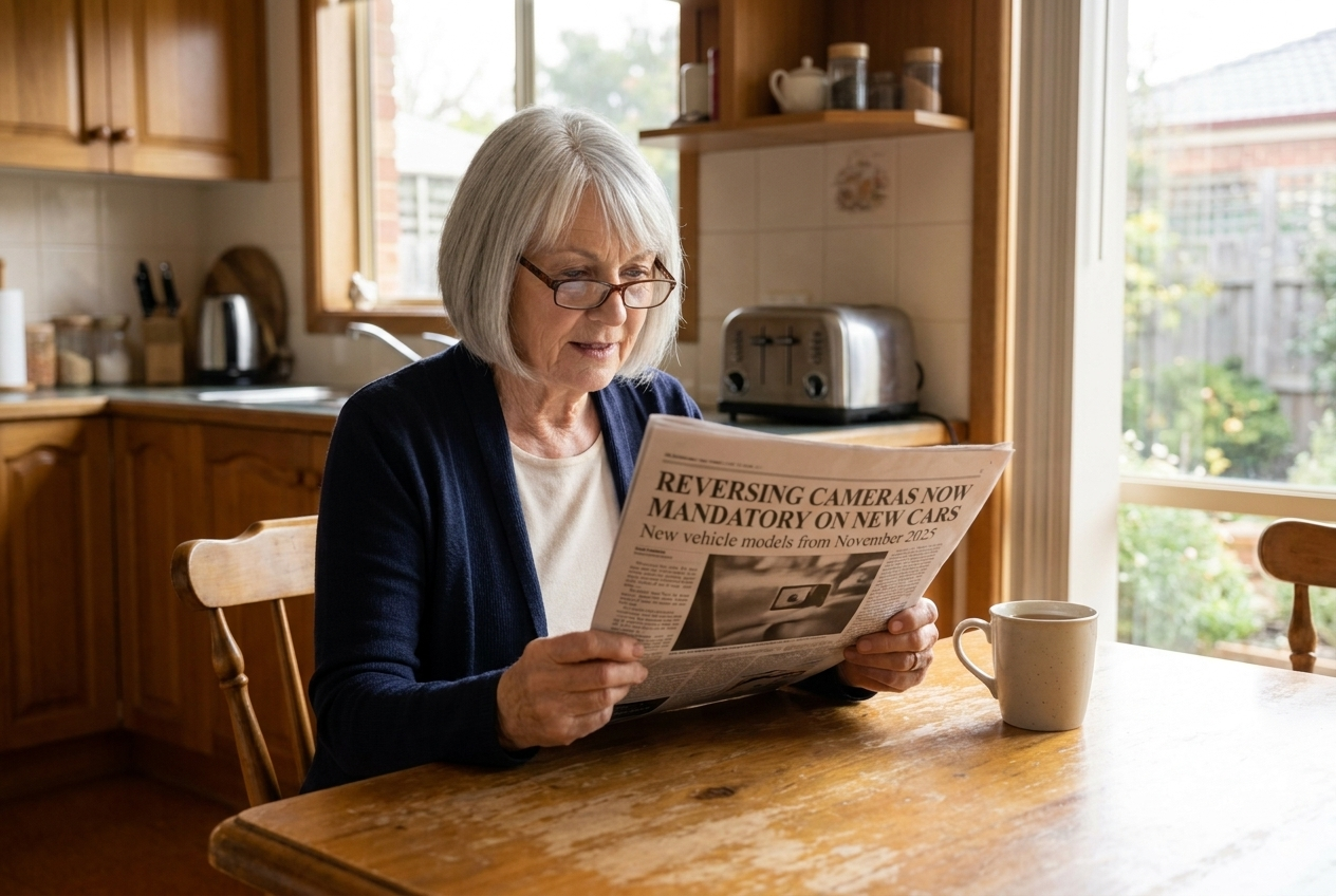 Jenny reading the news story about the reversing camera law