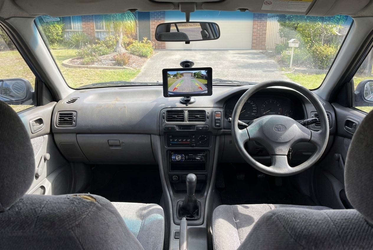 The screen showing the reversing camera view
