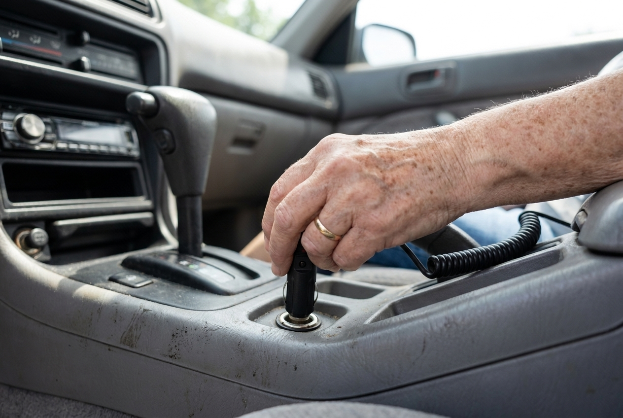Plugging the screen into the cigarette lighter