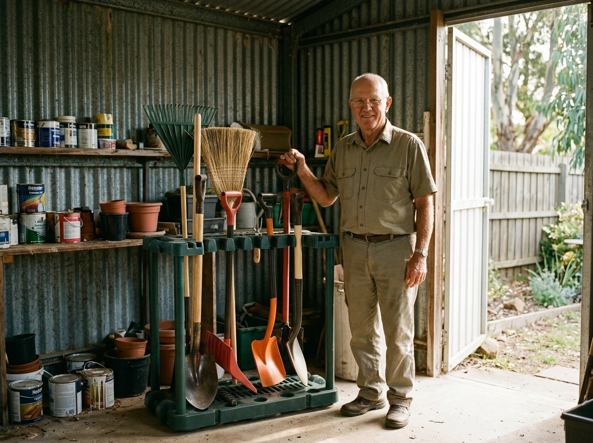 Ray with his tool rack in the shed