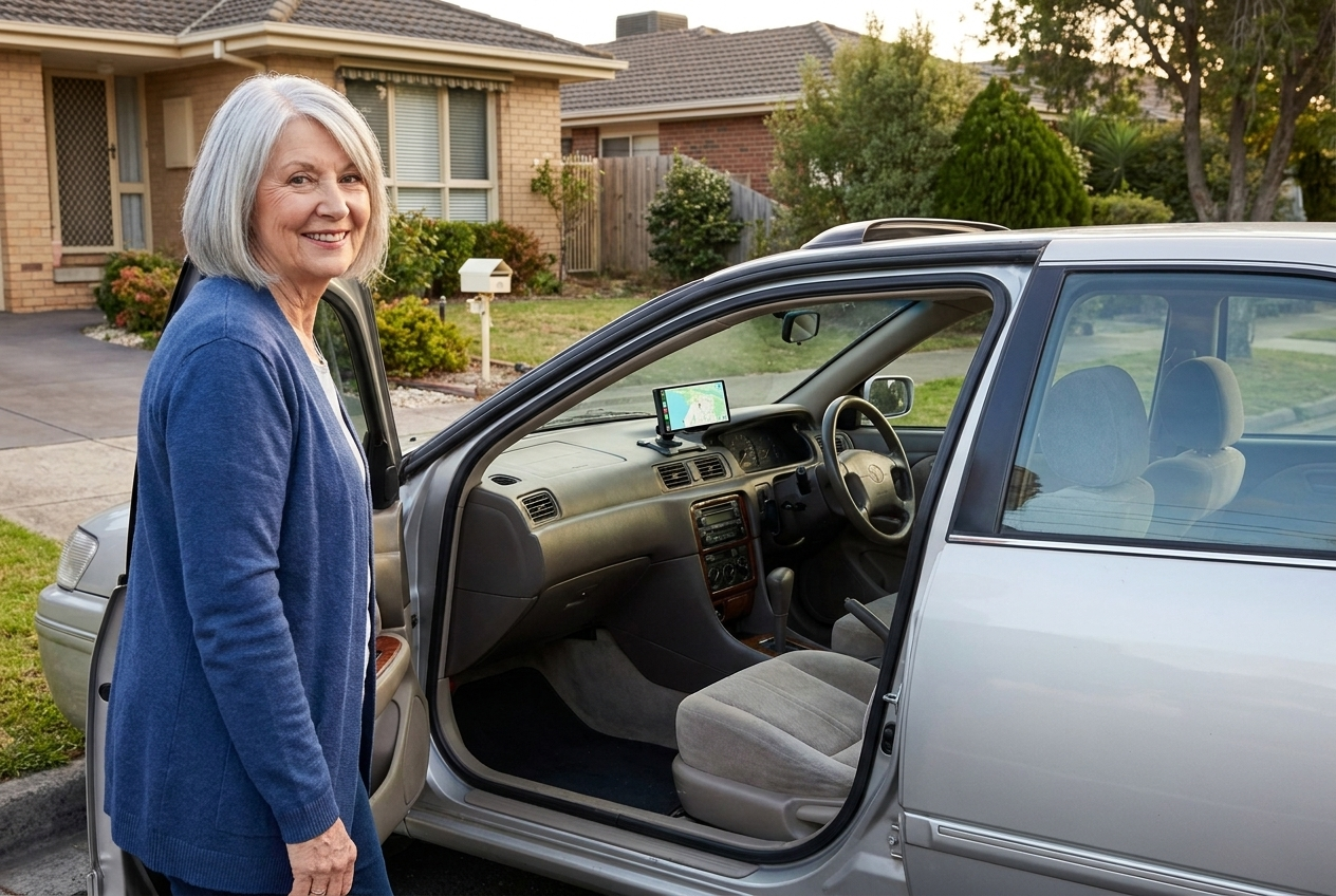 Barbara with her Corolla and the new screen