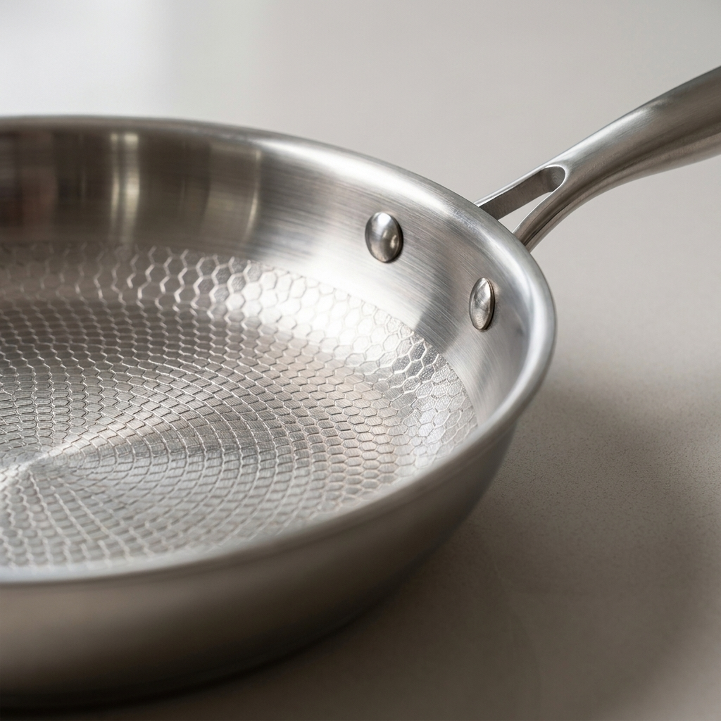 Close-up of the Grade 1 titanium pan showing the honeycomb craftsmanship
