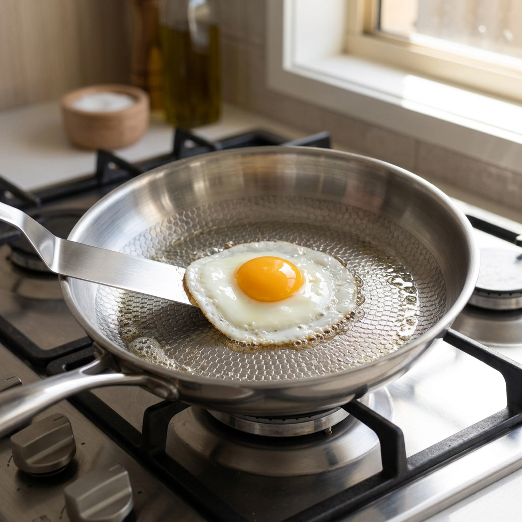 Fried egg sliding across the honeycomb titanium surface