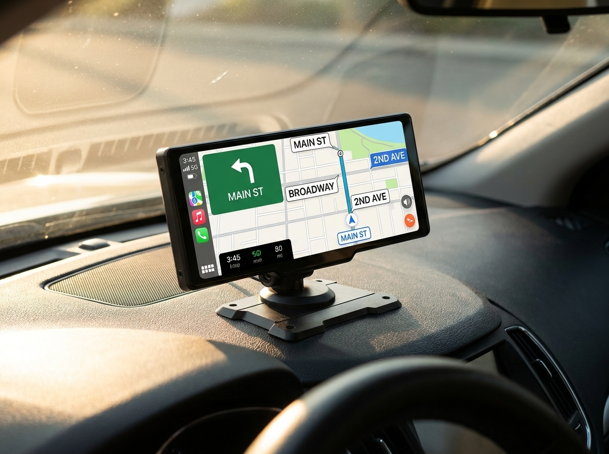 Close view of the big, clear navigation screen