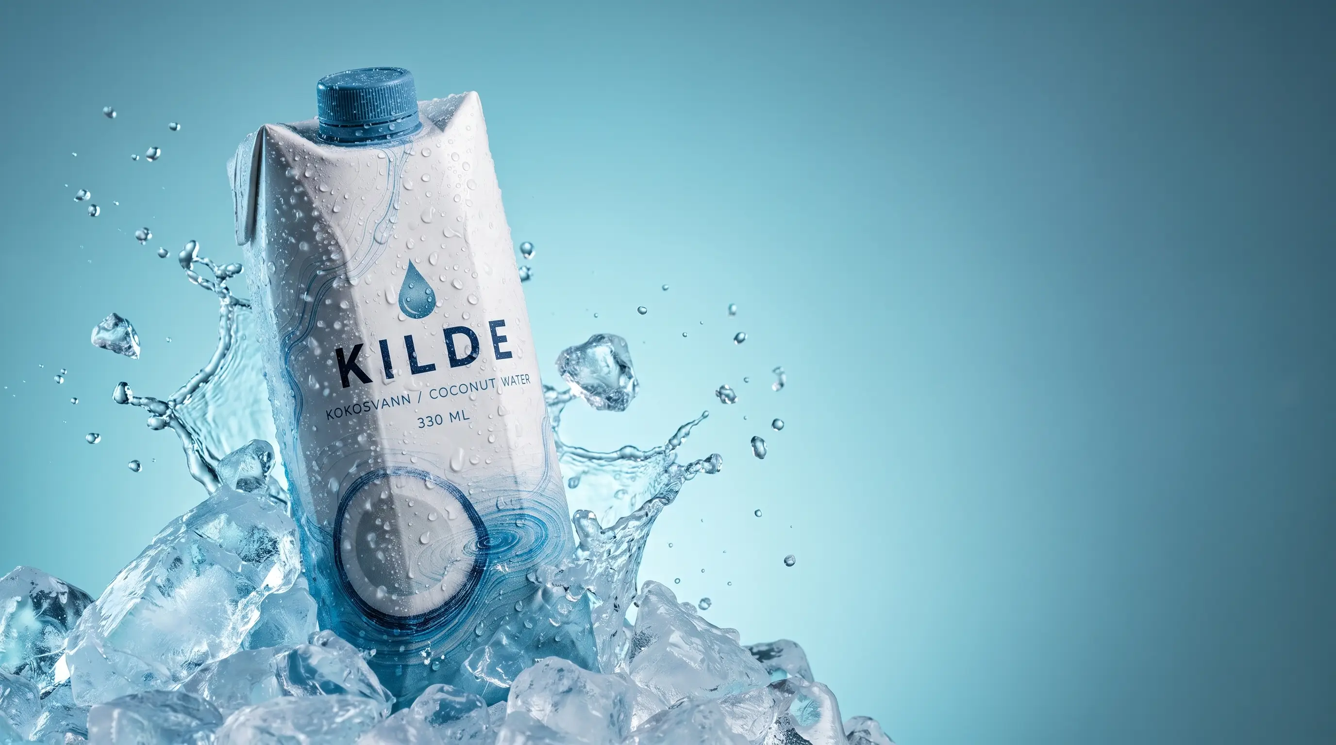 KILDE-kartong på is med vanndråper