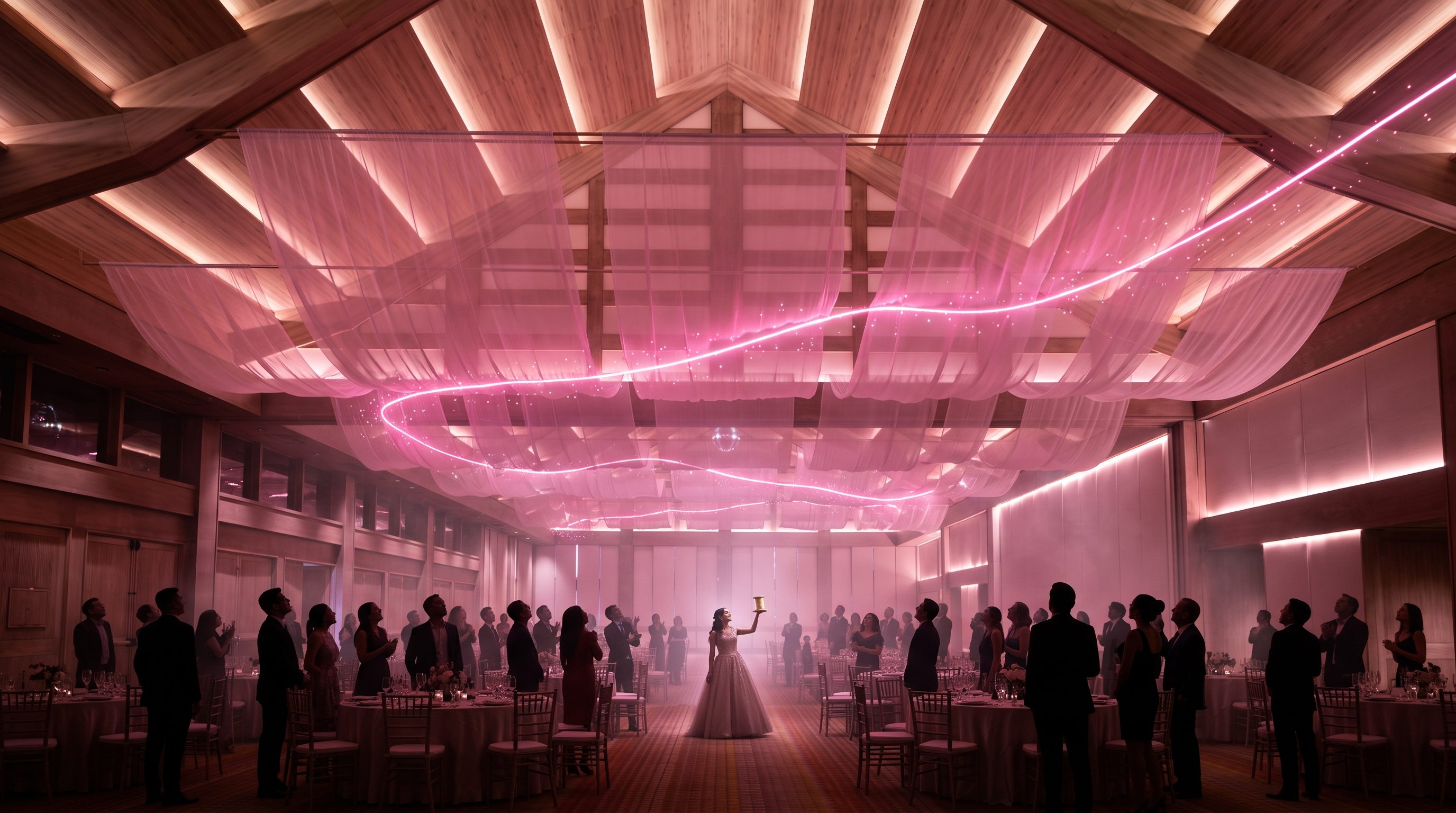 Salón iluminado en la hora rosa