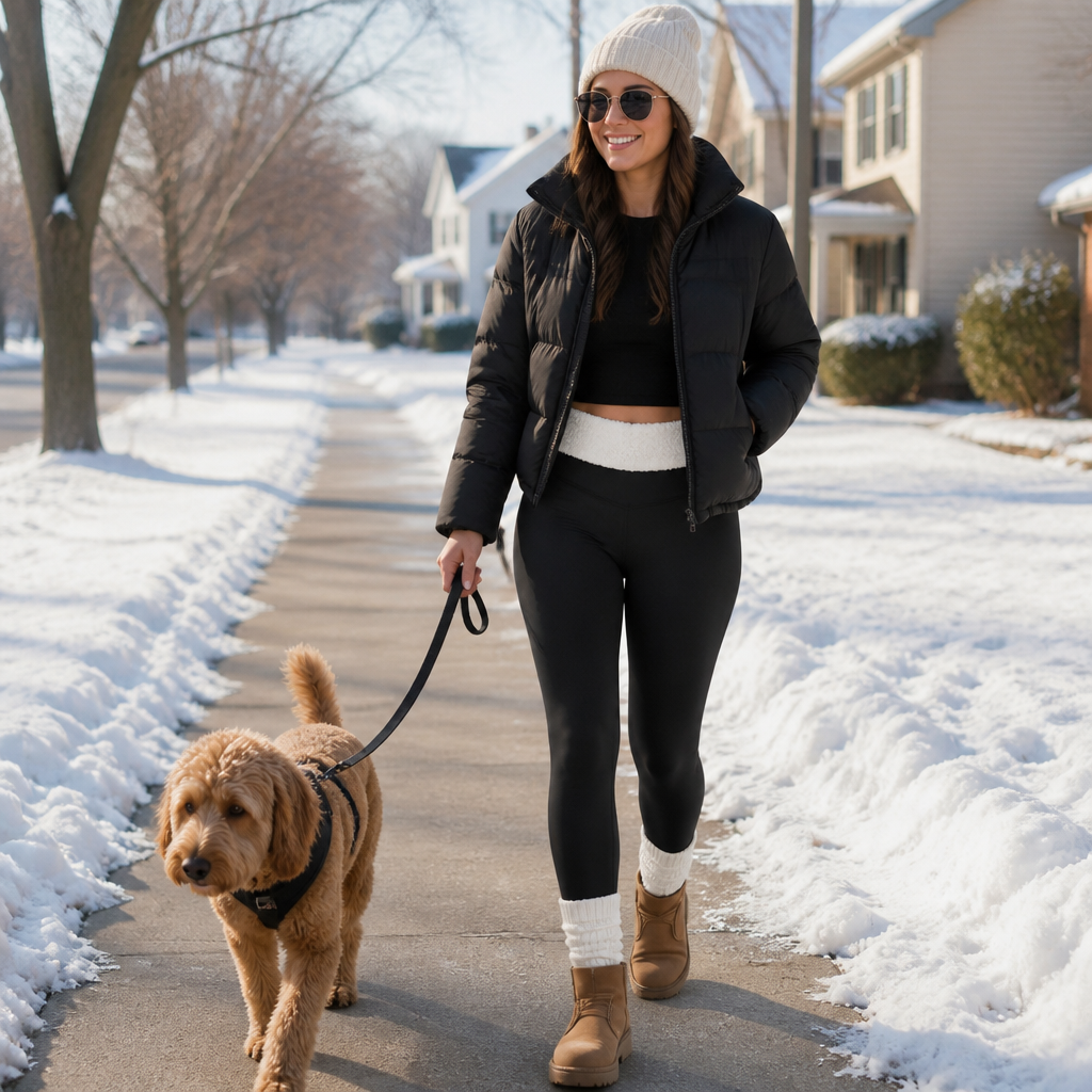 SolVault™ HeatSculpt White Fur-Lined High-Waist Leggings