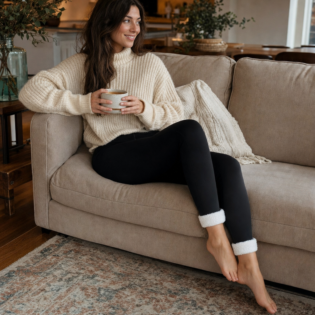 SolVault™ HeatSculpt White Fur-Lined High-Waist Leggings