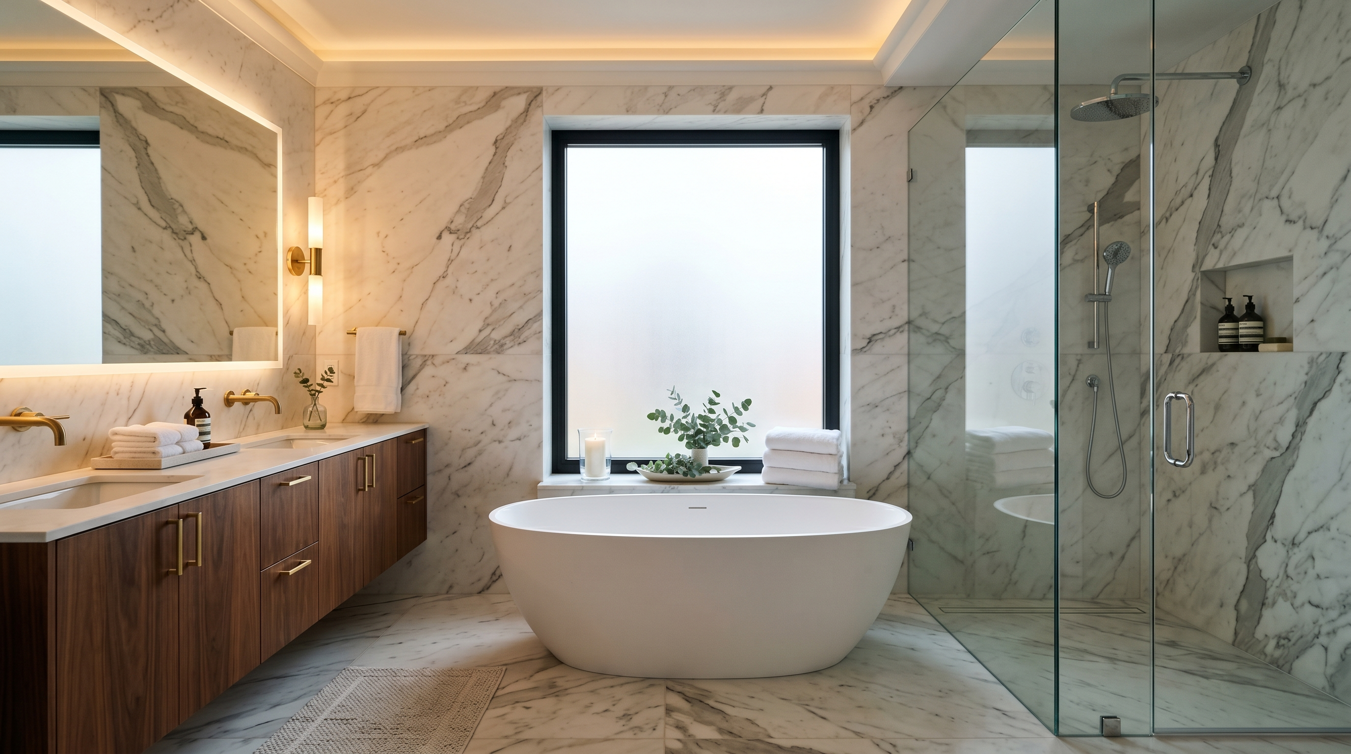 Spa master bathroom with freestanding tub