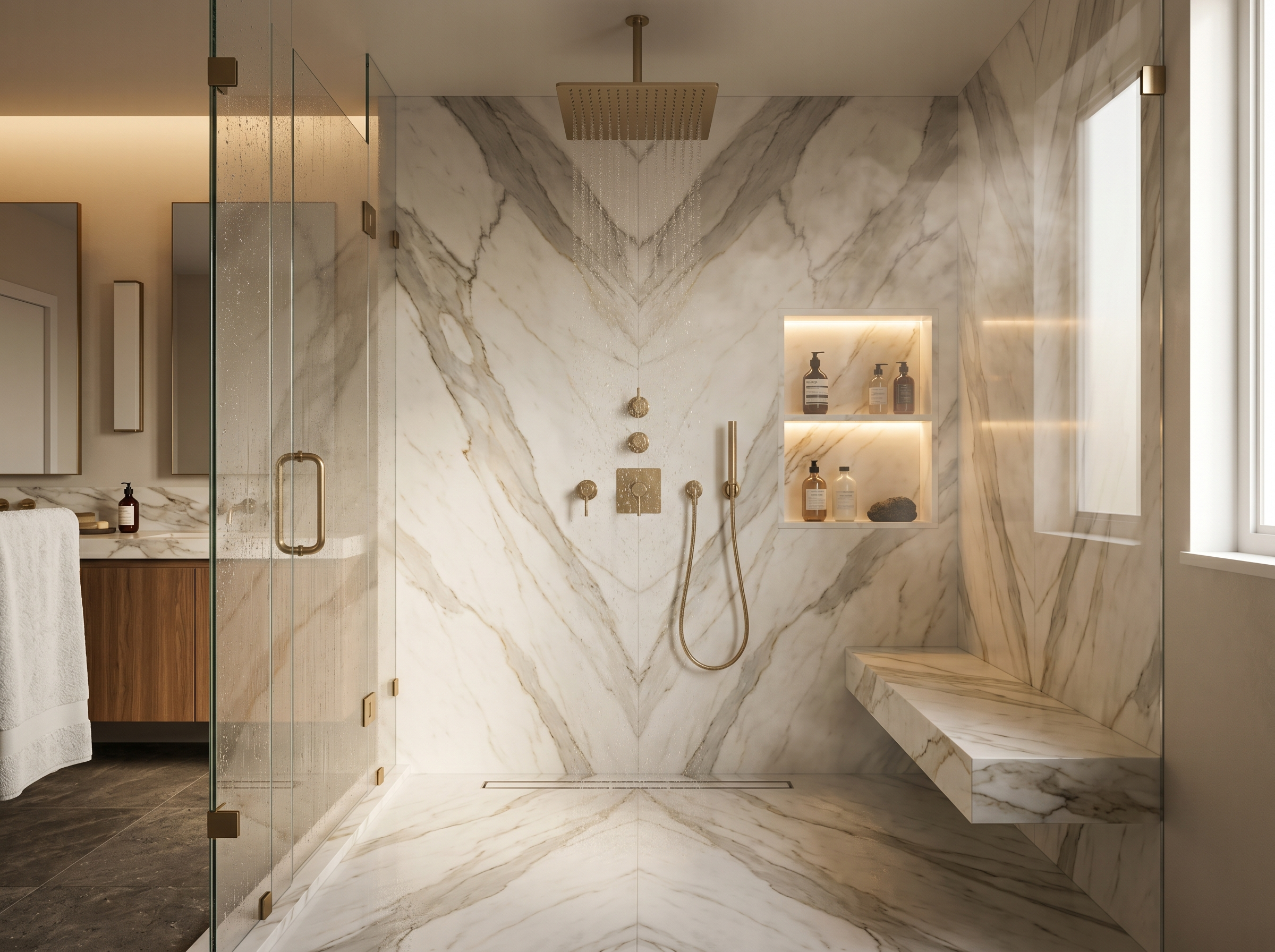 Marble walk in rainfall shower