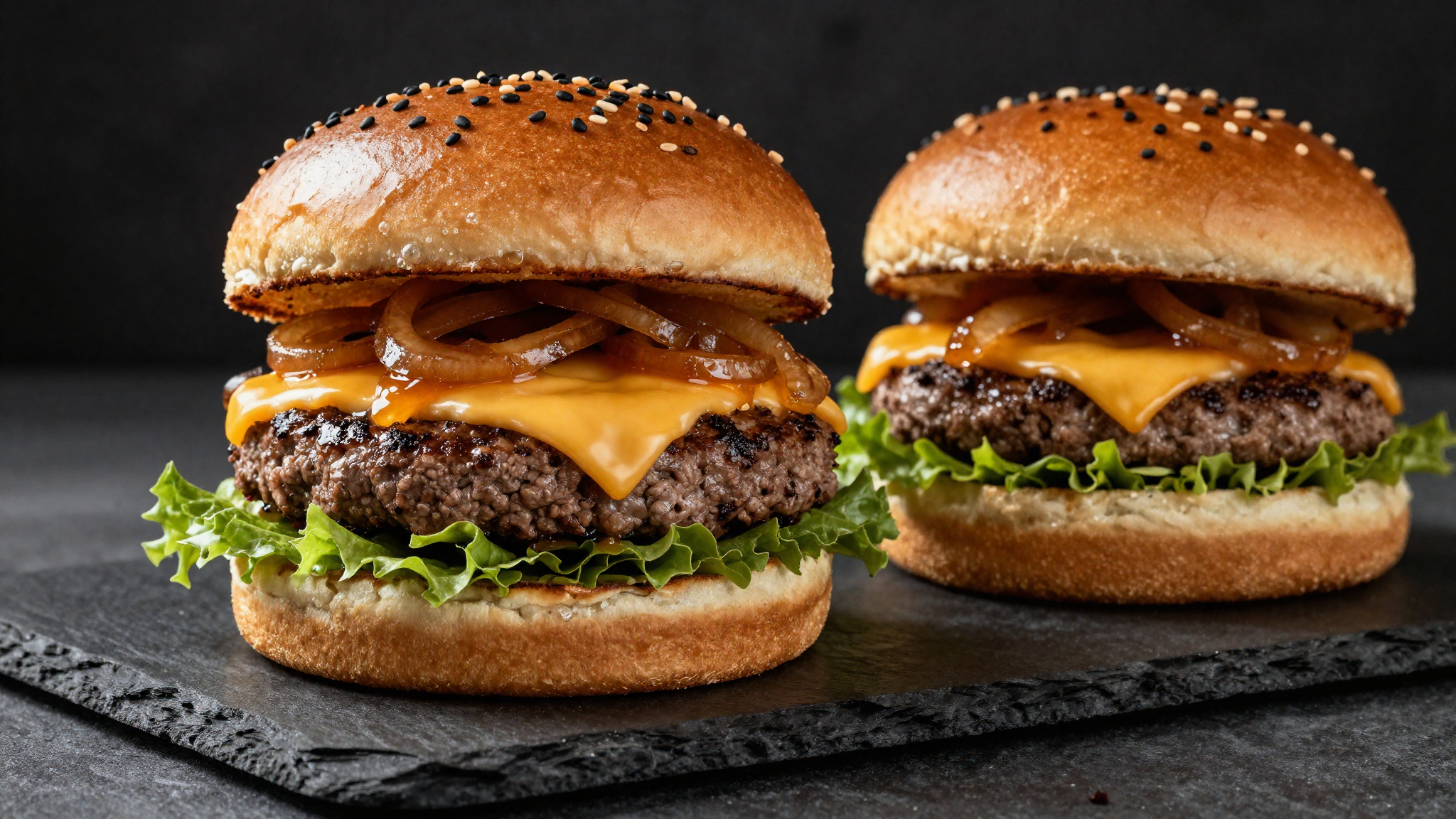 Burger z cheddar i karmelizowaną cebulą