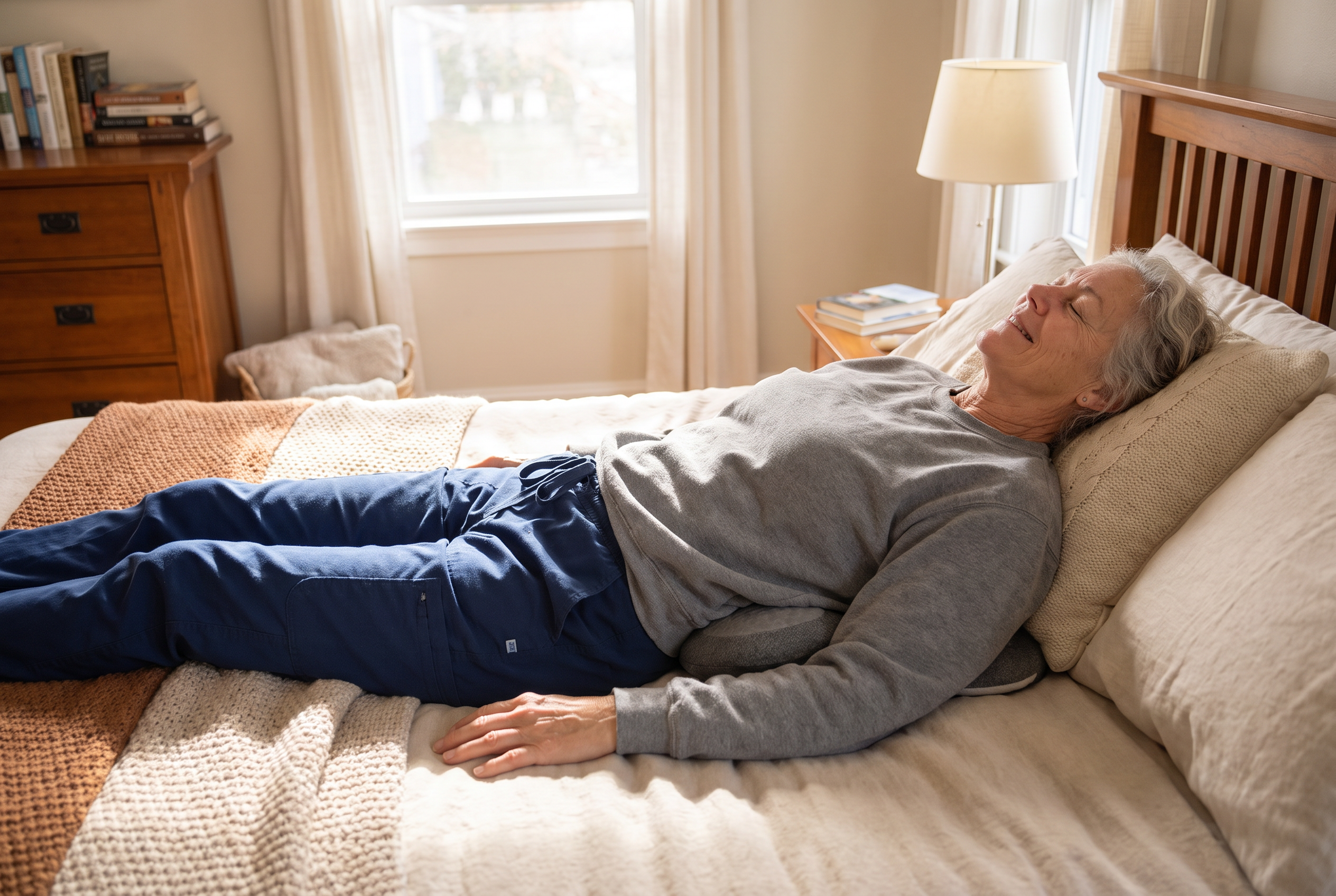 Person lying flat with the pad under their back