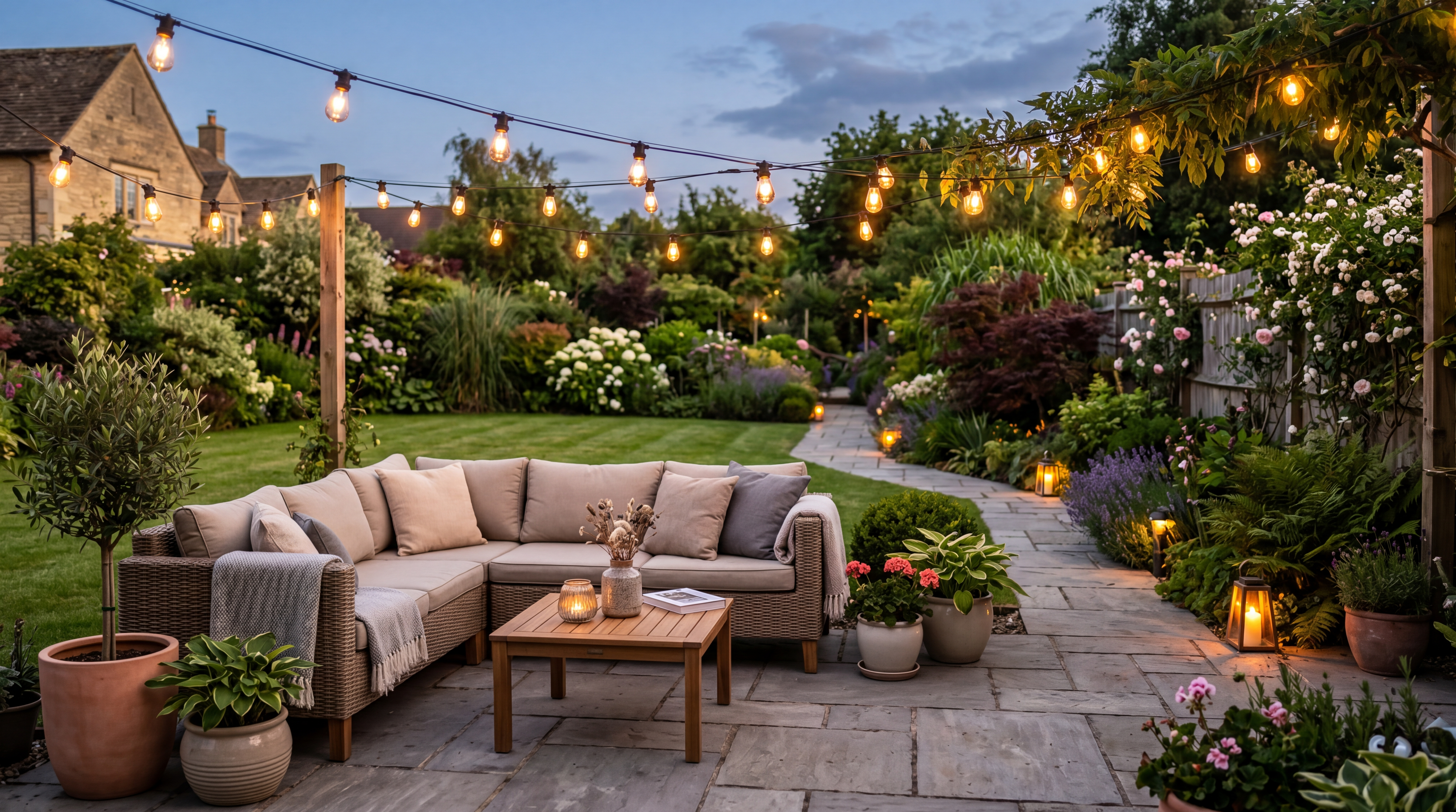 Garden & outdoor living — solar lights, rattan furniture and alfresco dining