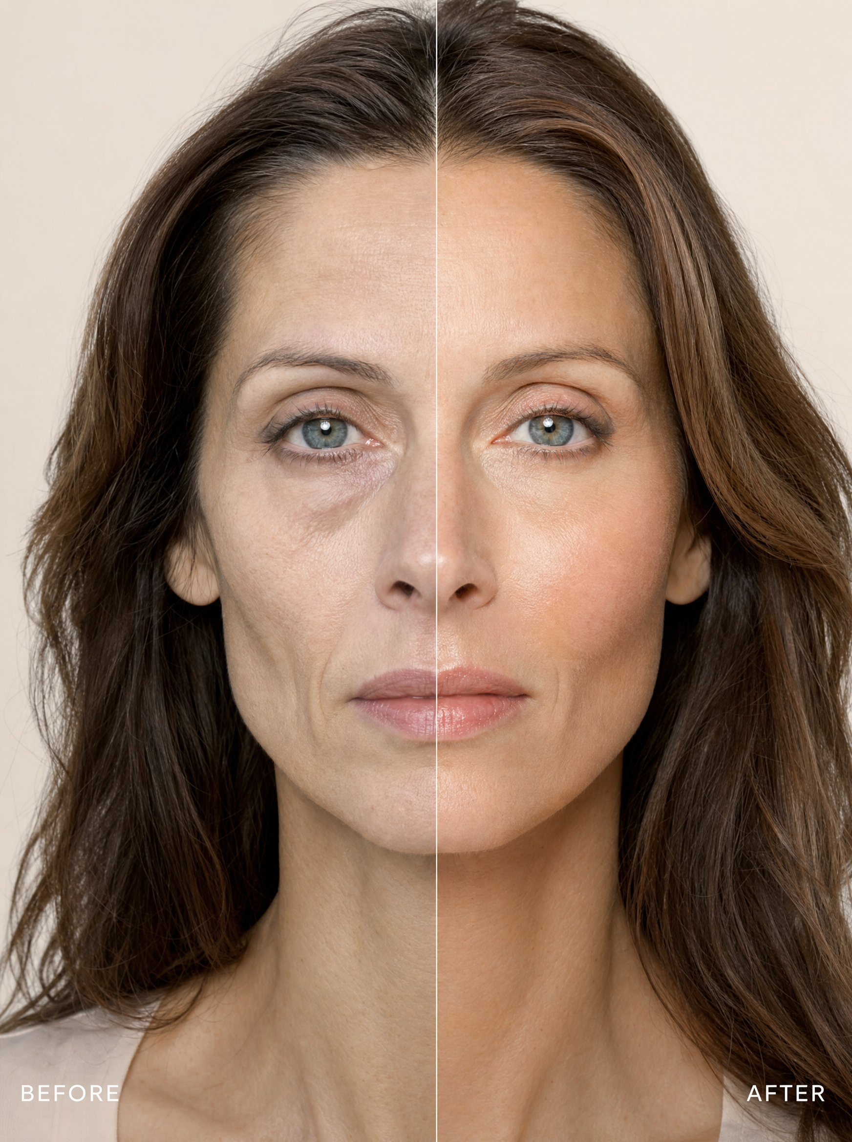 Before and after hollow face volume restoration