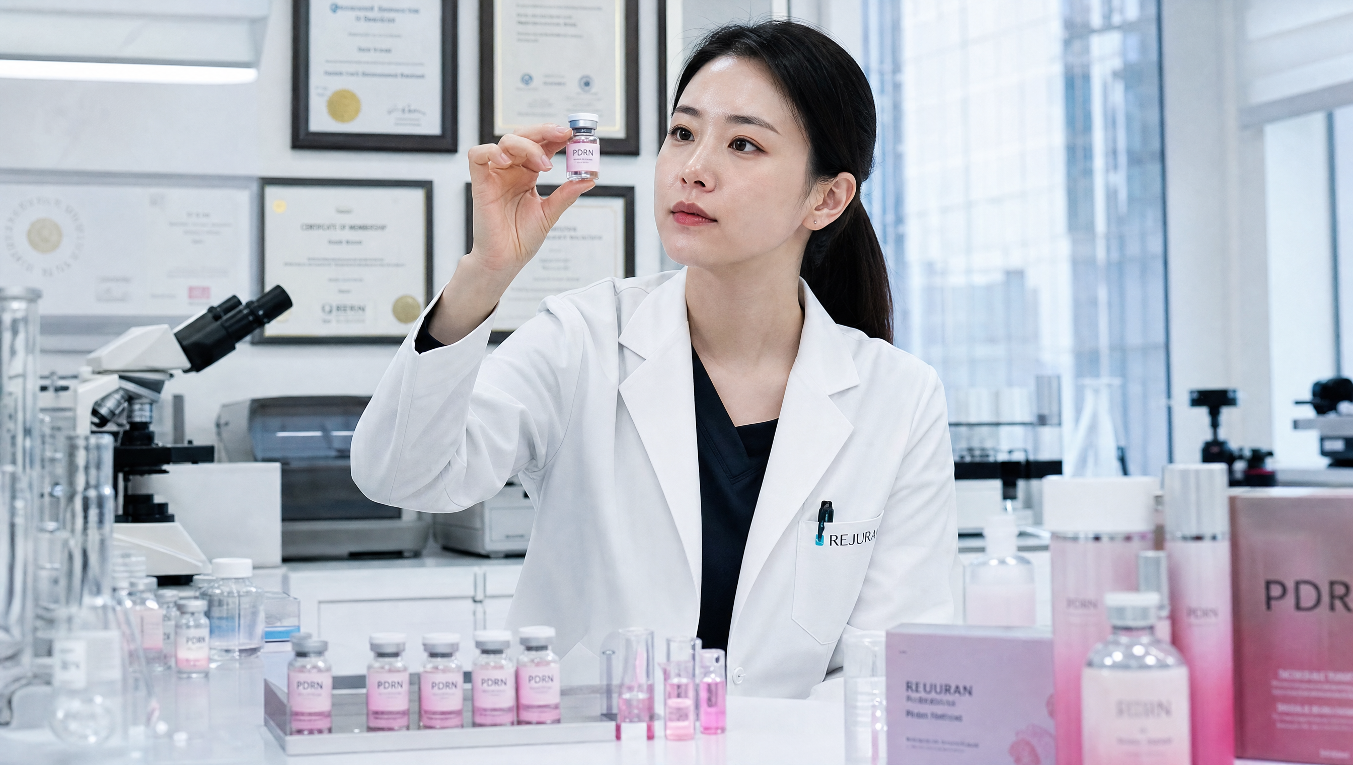 Korean dermatology lab with PDRN vials