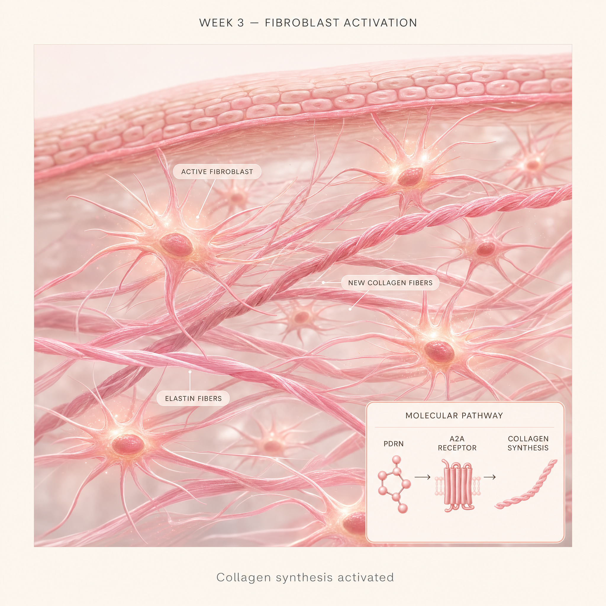 Week 3 — Fibroblasts activated, producing new collagen