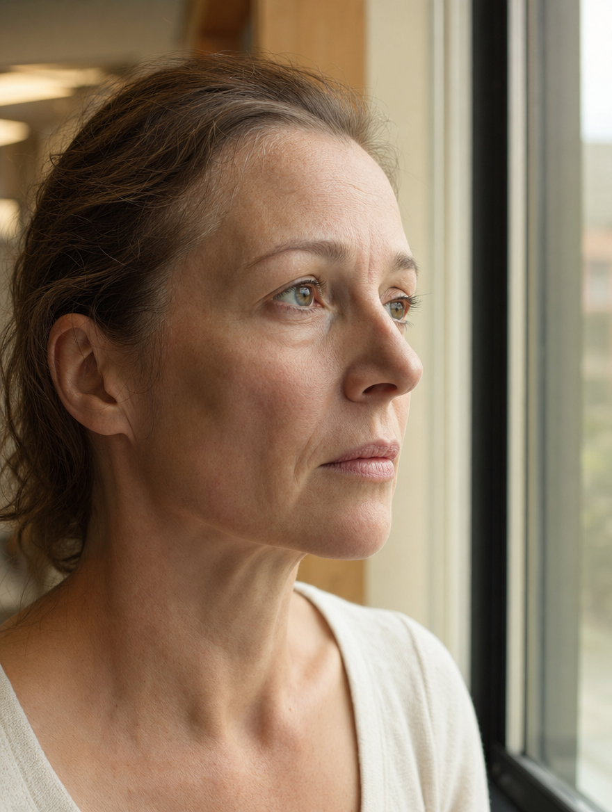 Rebecca looking out the clinic window