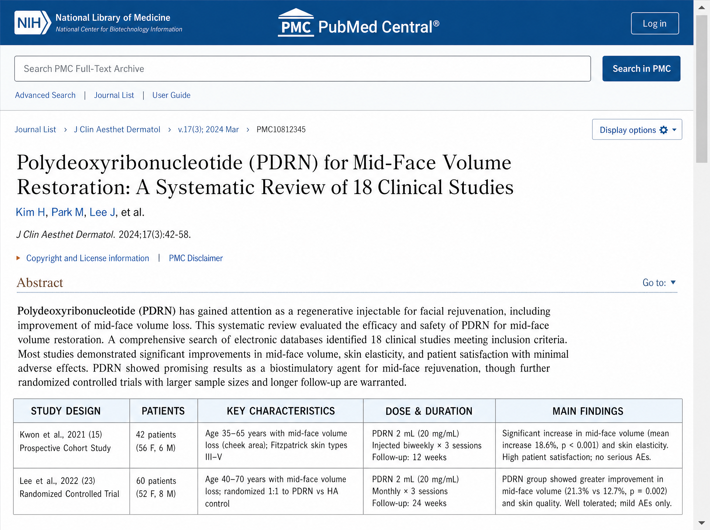 PubMed Central research paper on PDRN for mid-face volume restoration
