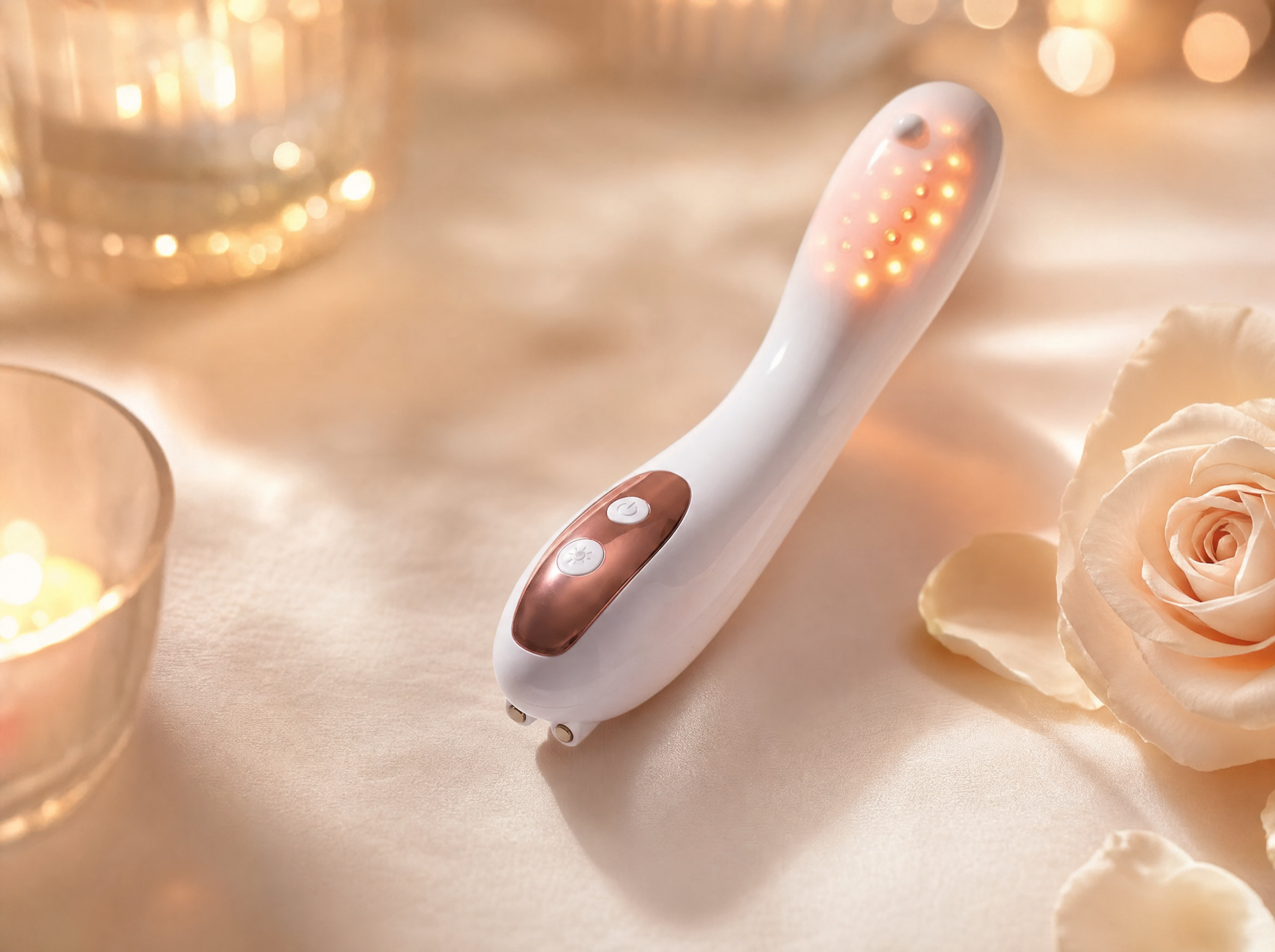 The Wellonica rose-gold and white renewal wand, premium hero product shot