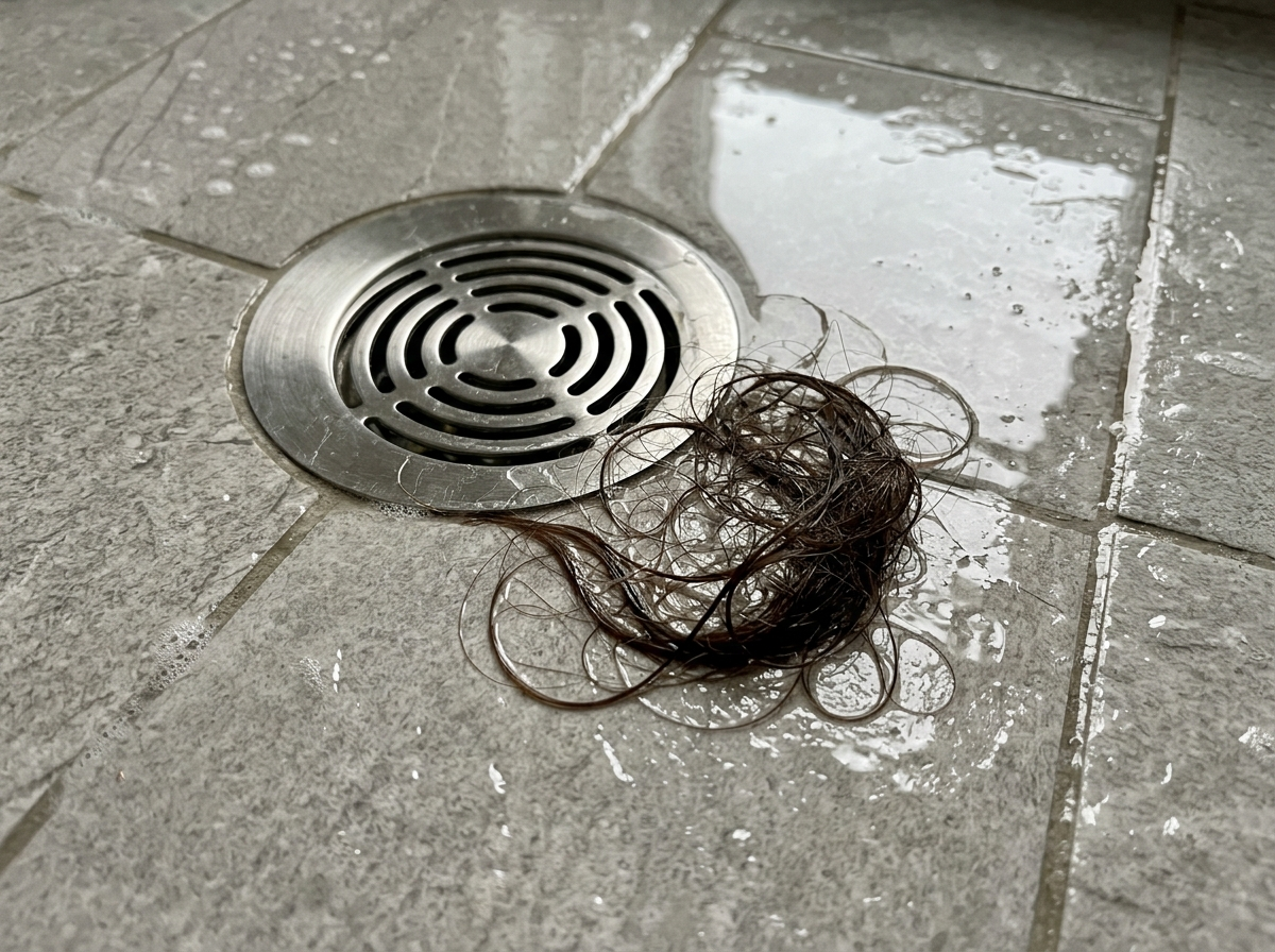 Wash day — far less hair in the drain
