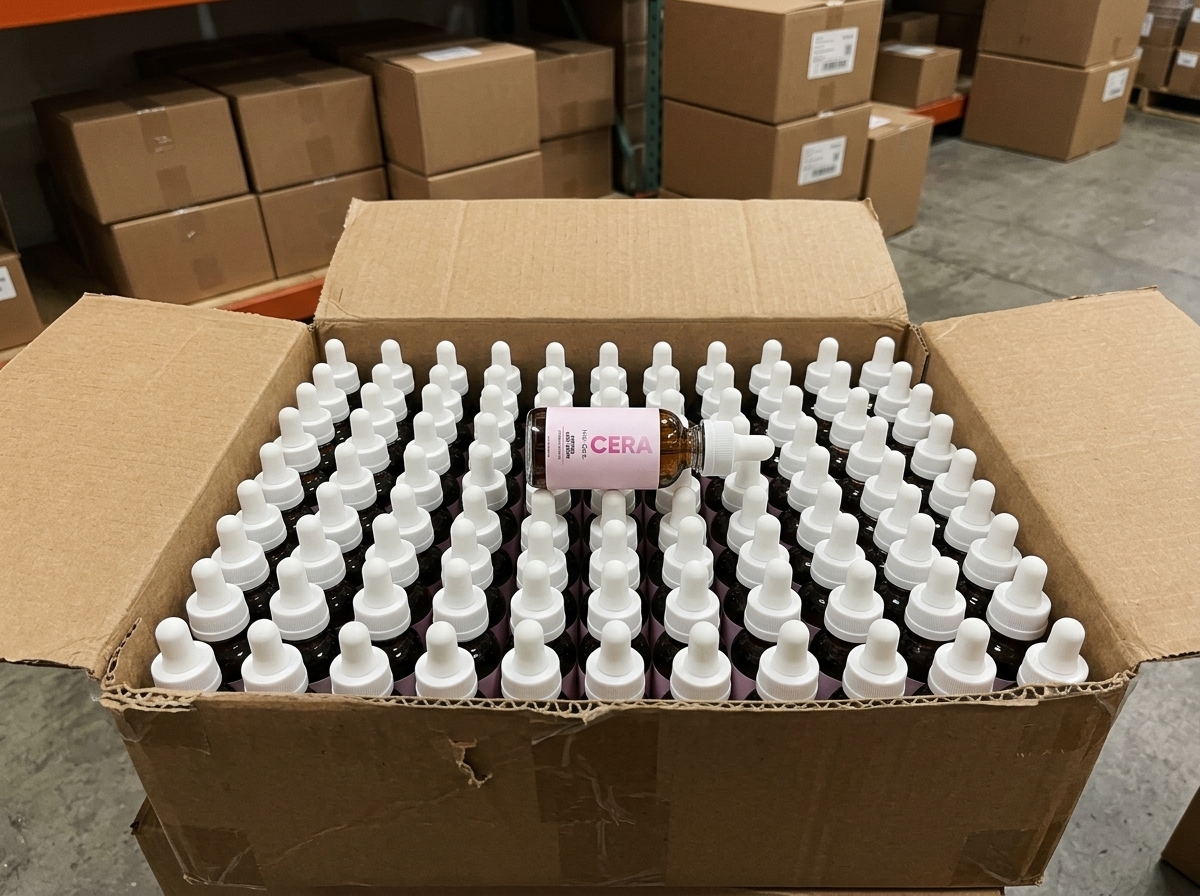 A batch of CERA bottles boxed for shipping