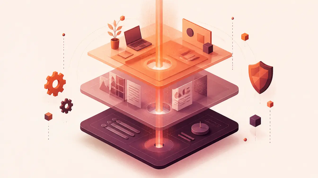 Illustration éditoriale des trois couches d'un espace de travail Claude : le Projet, les documents de référence et les instructions permanentes