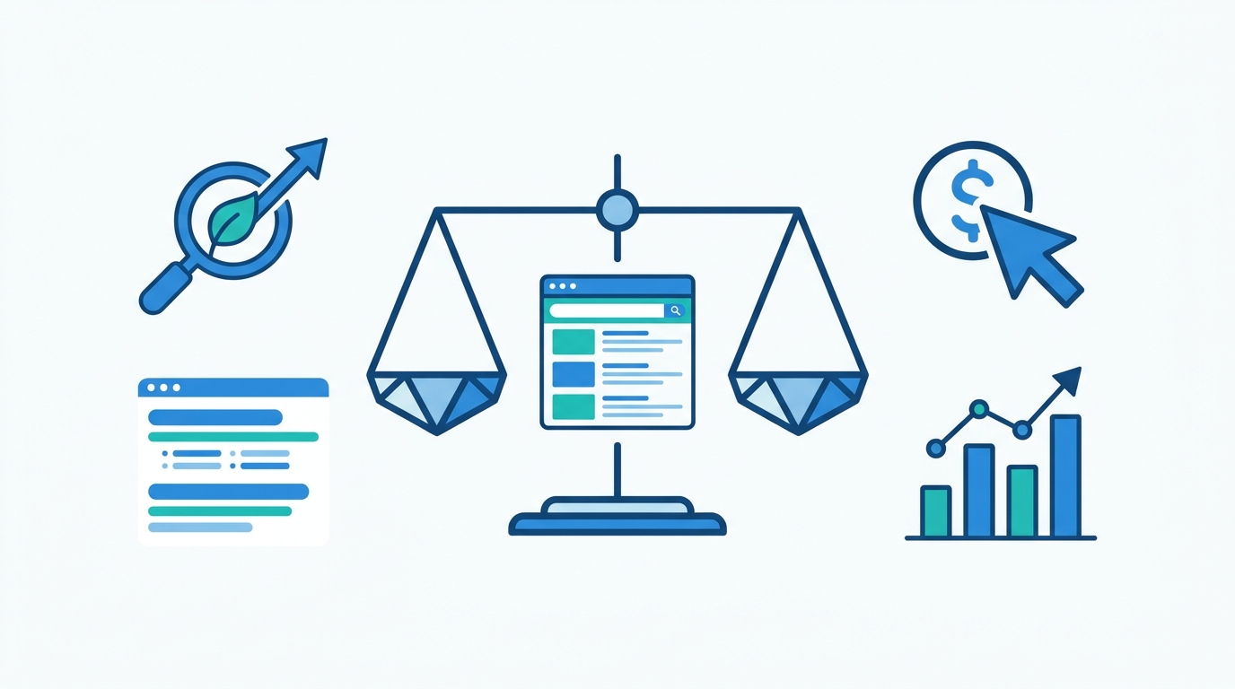 Organic search versus paid search comparison illustration