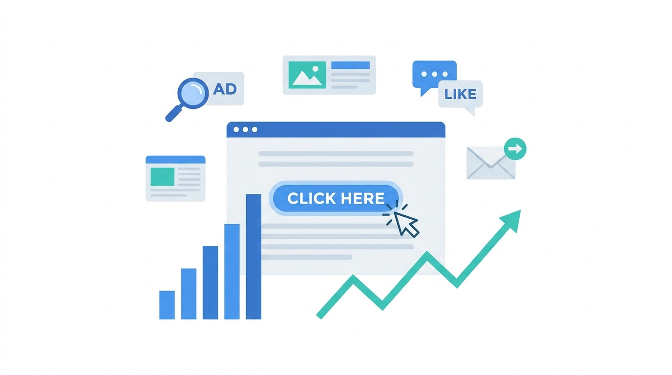 Average click-through rate analytics across search, display, social, and email channels