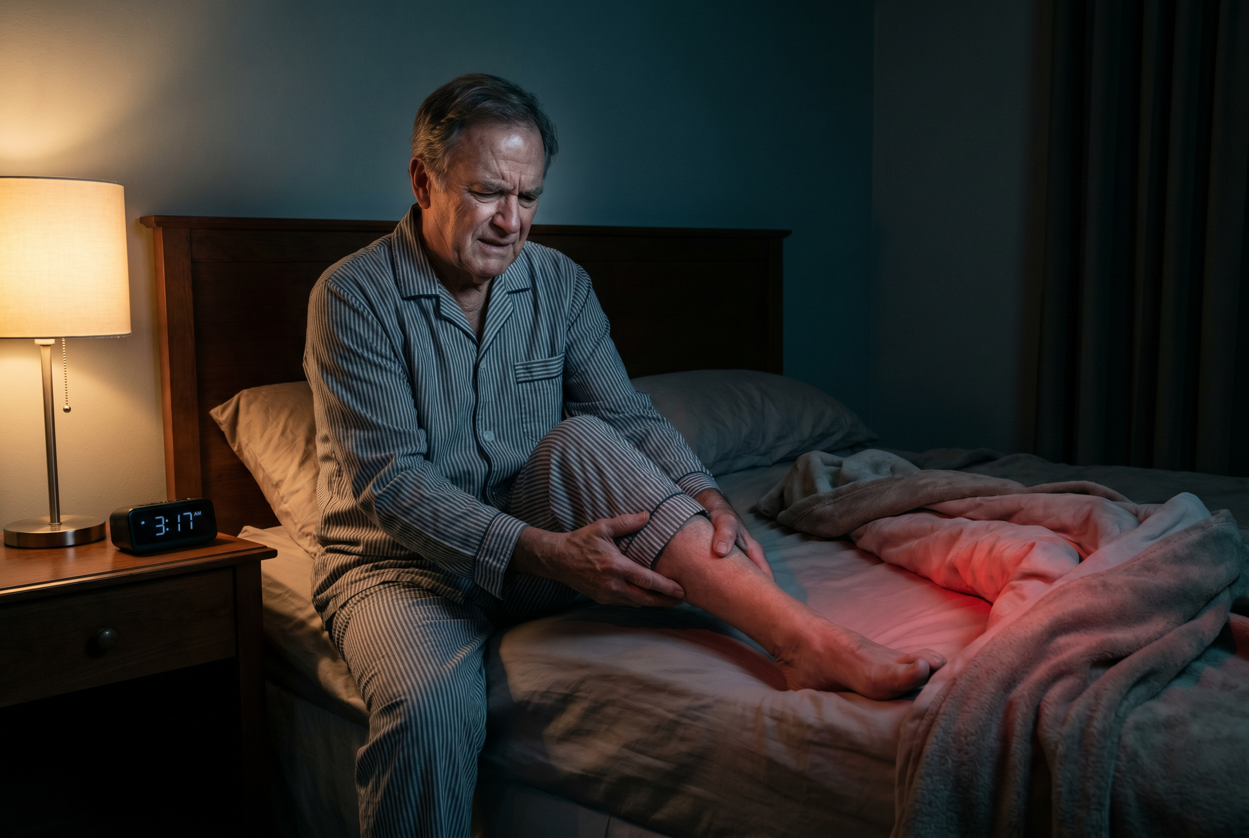 Older man awake at 3am with burning nerve pain in his leg