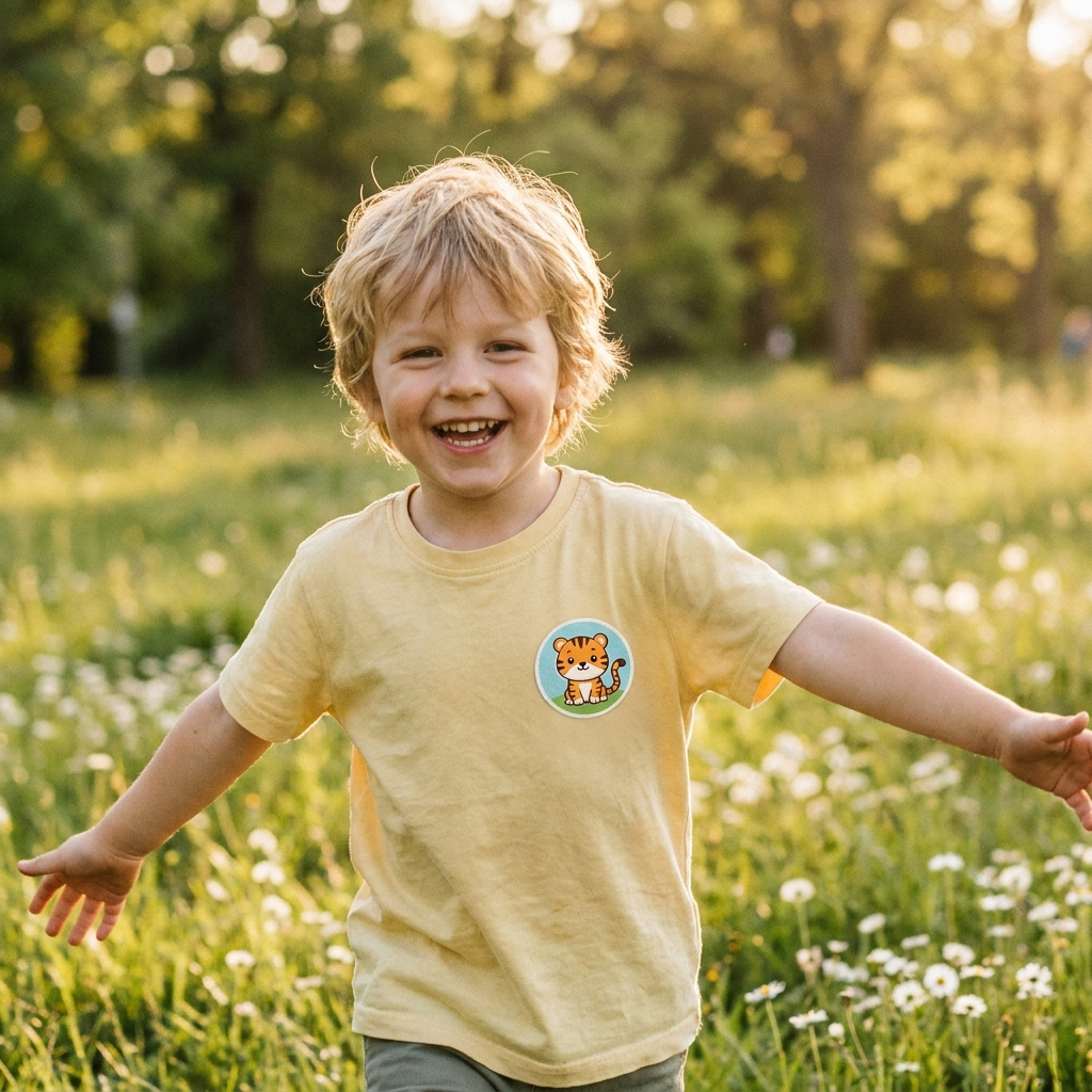 Joyful kid running through a summer park