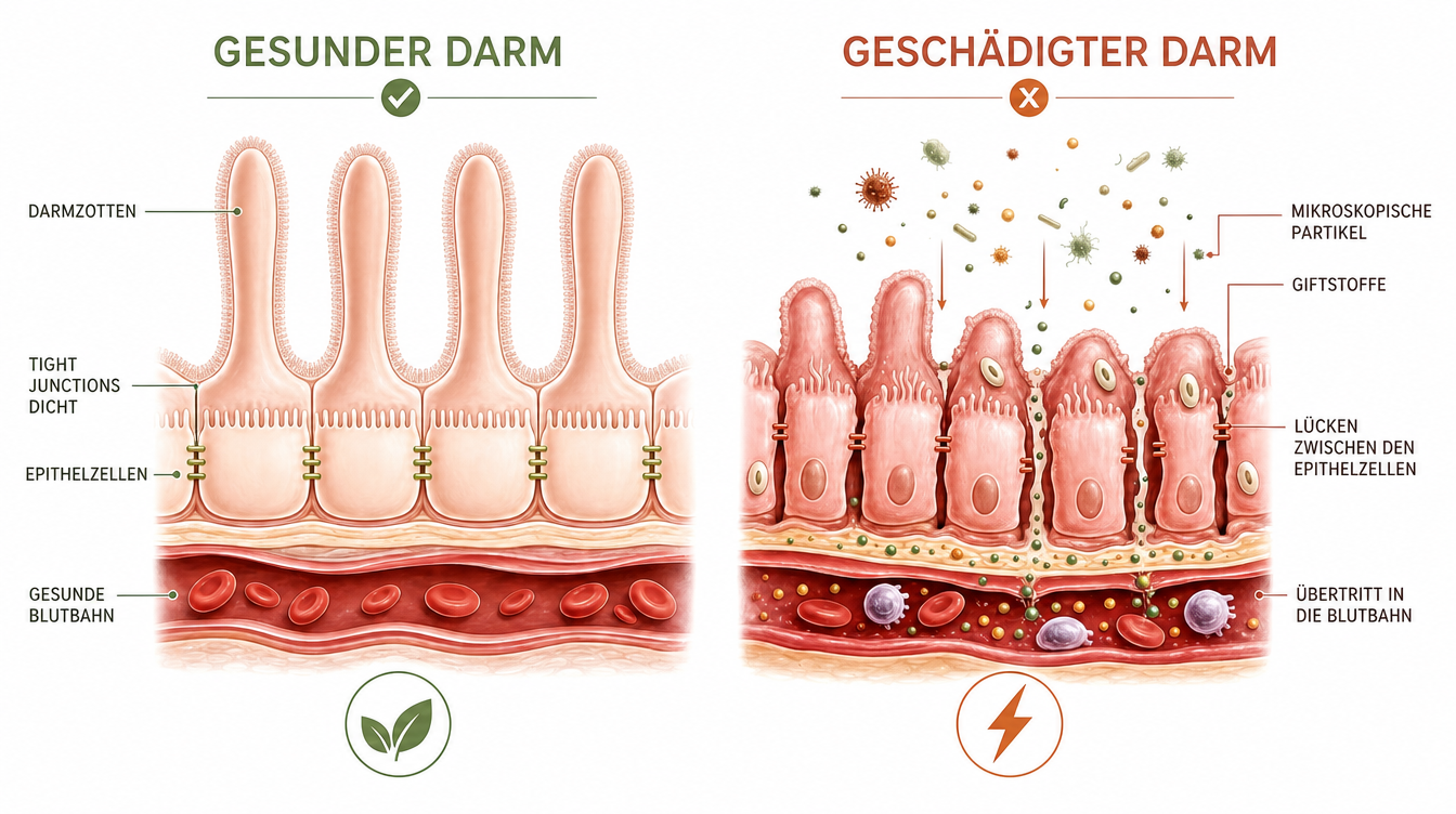 Vergleich: gesunde und geschädigte Darmschleimhaut
