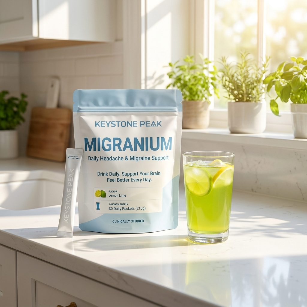 Migranium on kitchen counter