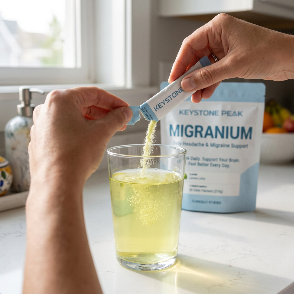 Migranium packet being poured into water