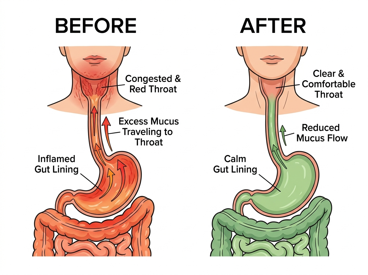 Gut lining inflammation drives throat mucus