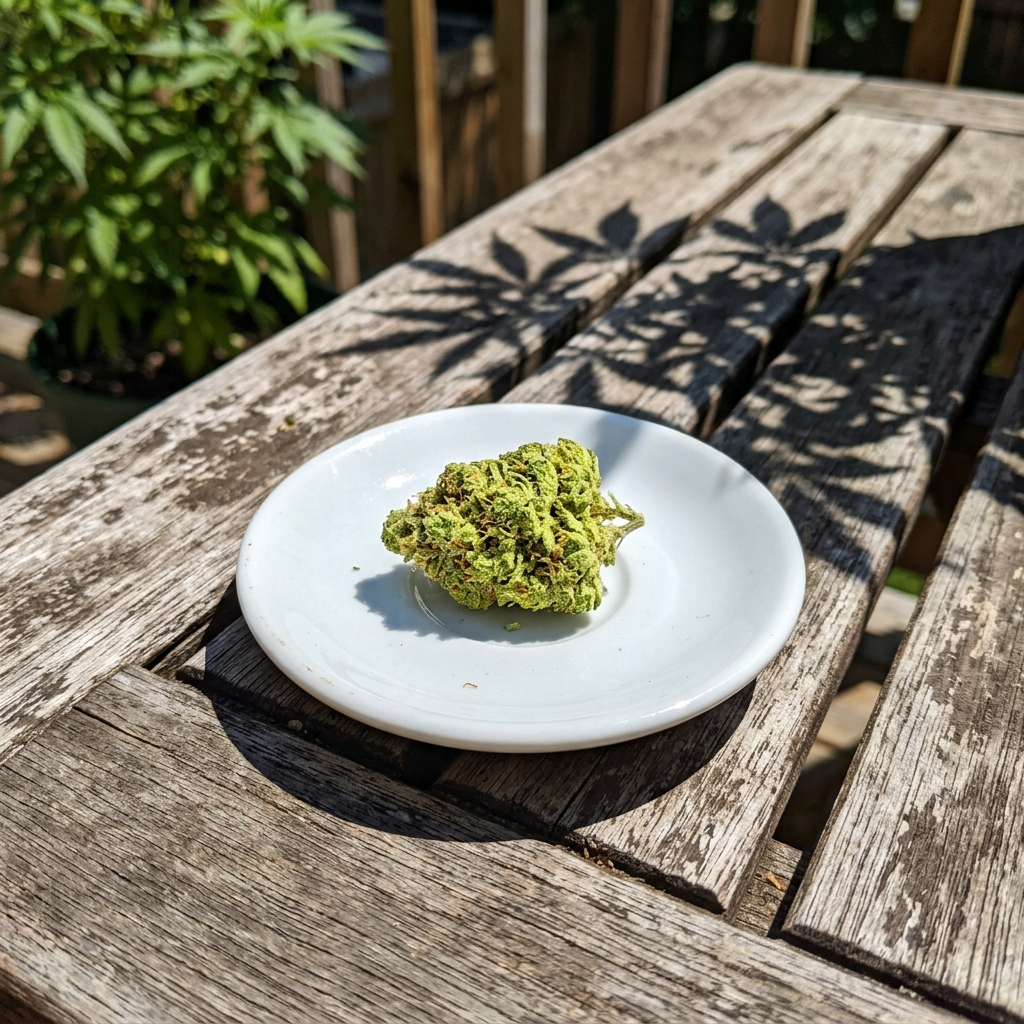 Bud on a plate outside