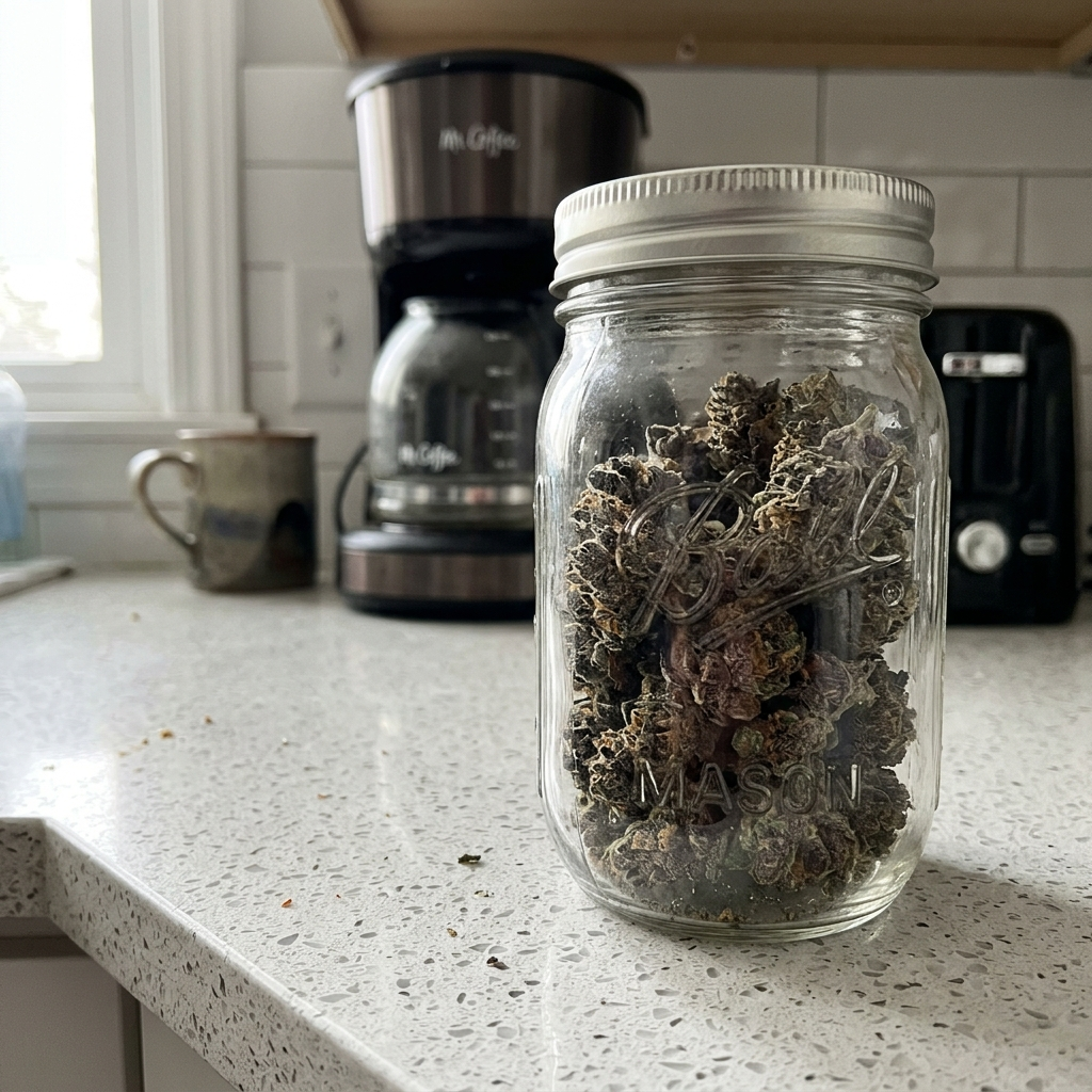 Sealed jar on the kitchen counter