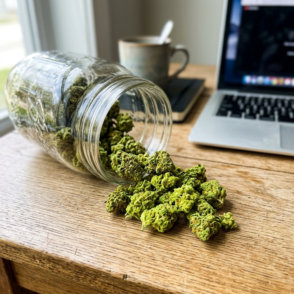 Ounce jar tipped out on the desk