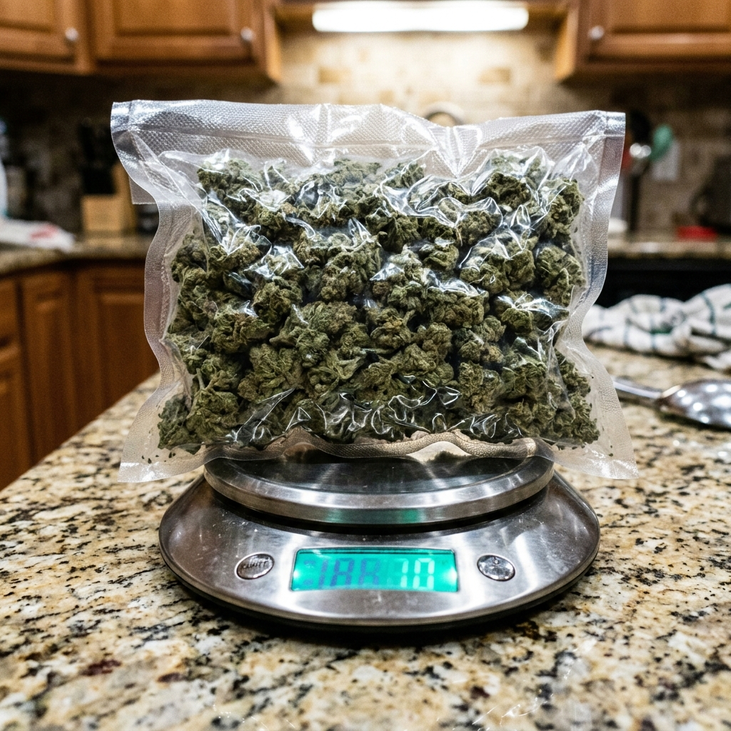 Sealed bag on the scale